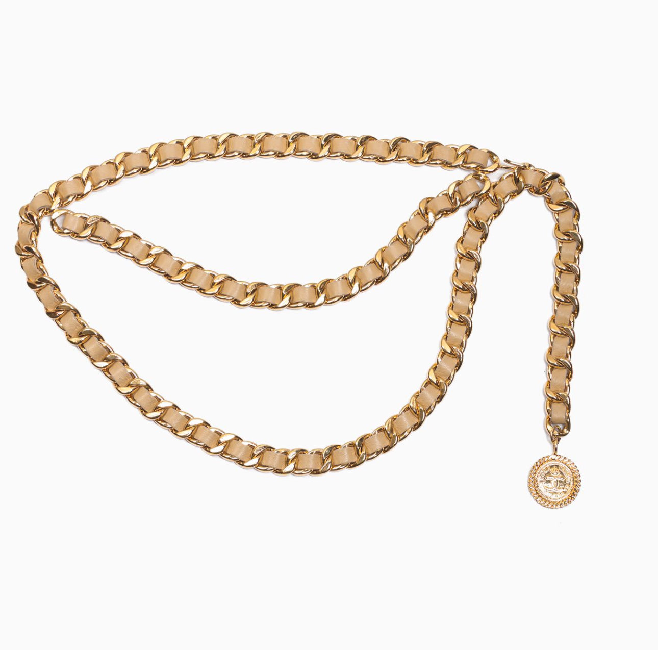 CHANEL - BELT CHAIN DOUBLE TOUR WITH LEATHER AND COIN MÉDAILLON