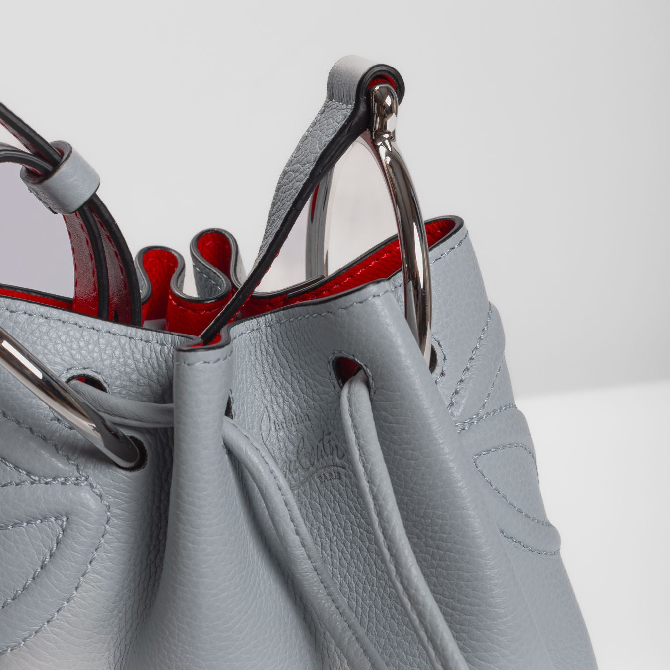 LOUBOUTIN - BAG BUCKET BY MY SIDE GREY LEATHER WITH STRAP