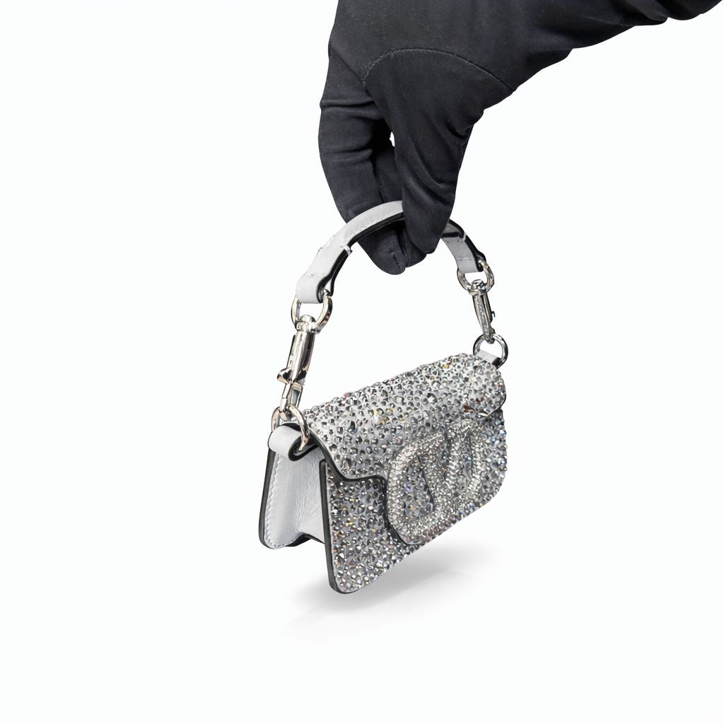 VALENTINO - VLOGO SILVER CRYSTAL HANDBAG
