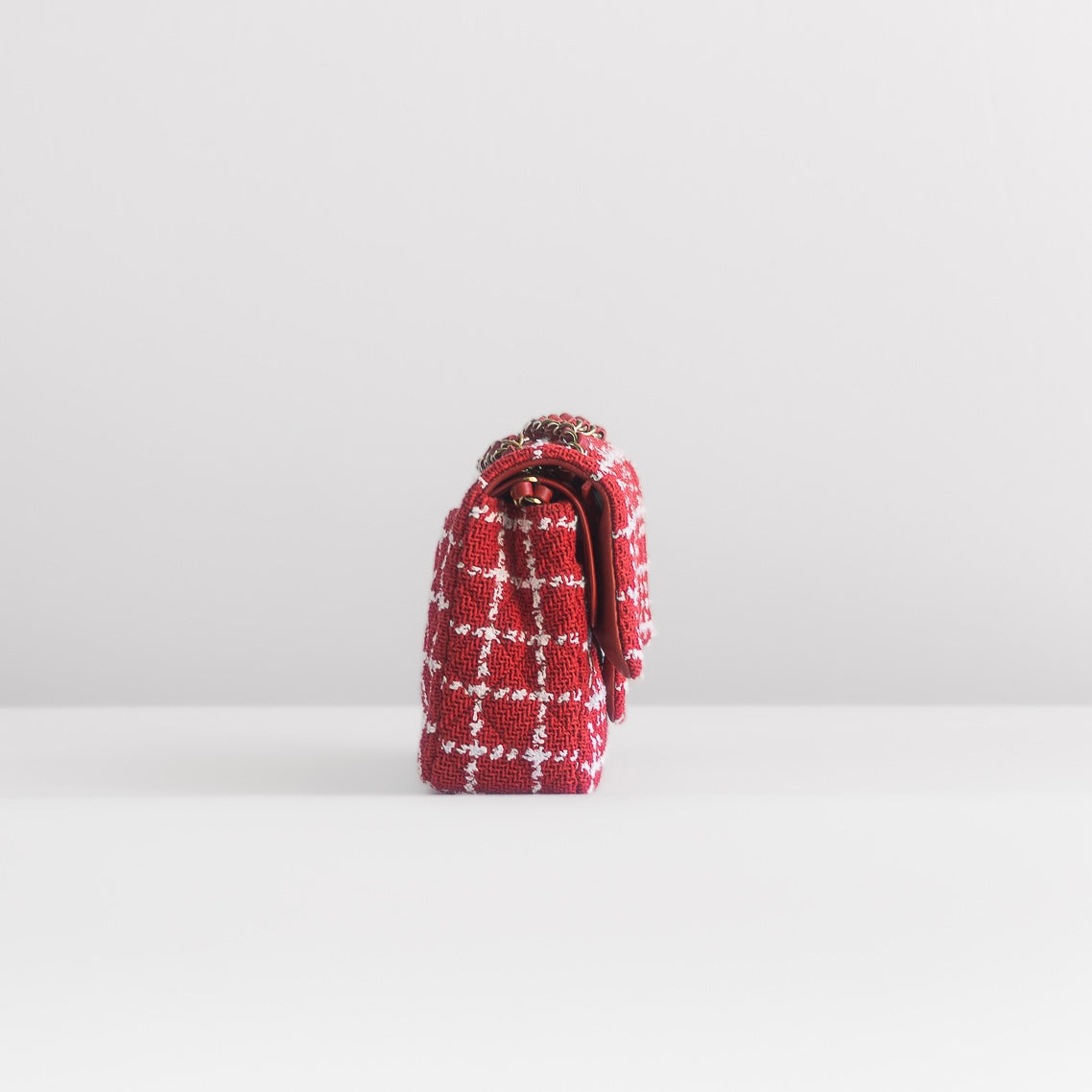 CHANEL - TIMELESS BAG TWEED QUILTED MEDIUM DOUBLE FLAP RED & WHITE