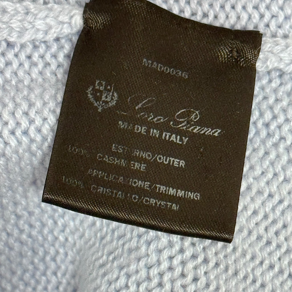 LORO PIANA - SWEATER POWDER BLUE CASHMERE CRYSTAL SNOWFLAKE EMBROIDERY SIZE 40 IT