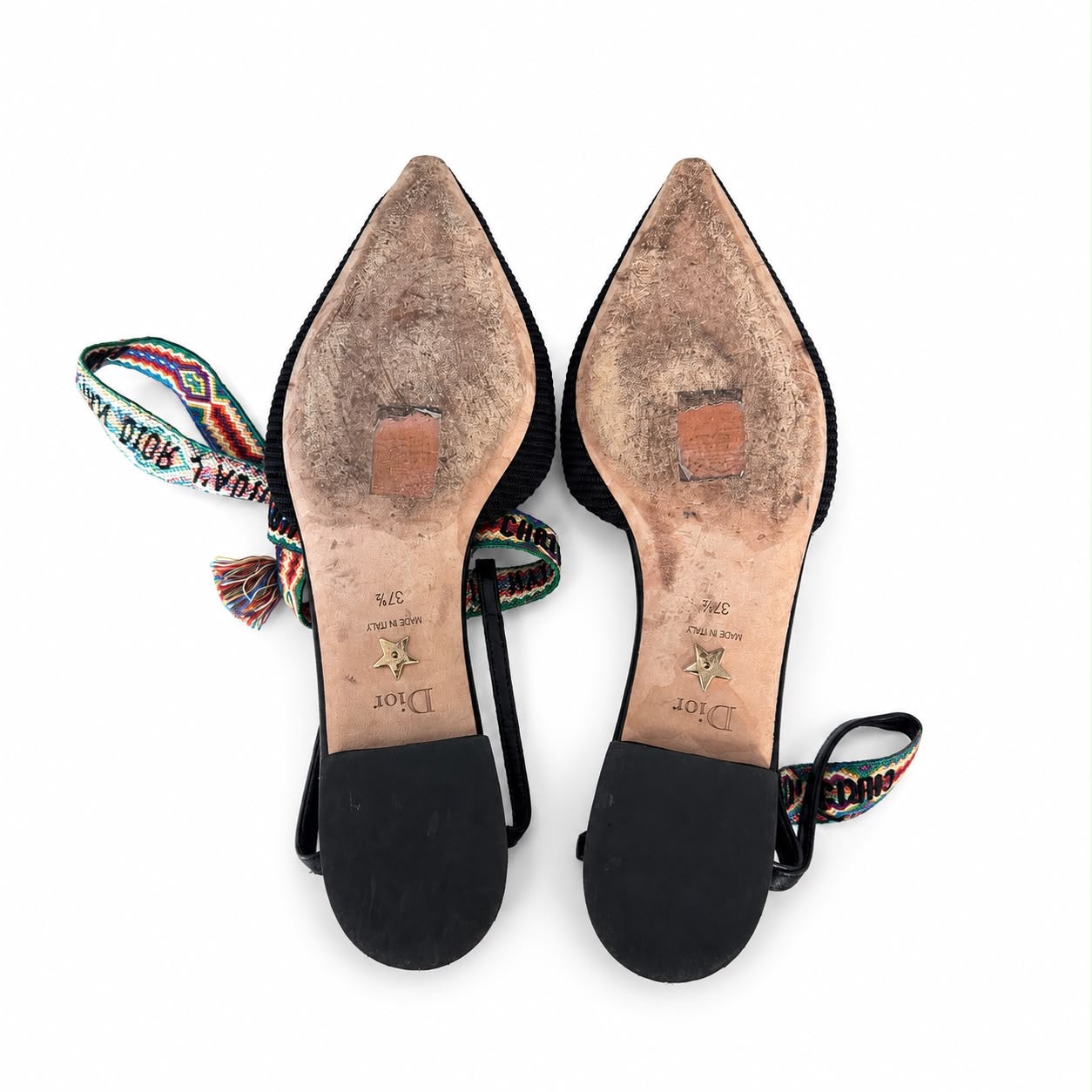 DIOR - FLAT SHOES BLACK WITH MULTICOLOR ANKLE TIES SIZE 37,5 EU