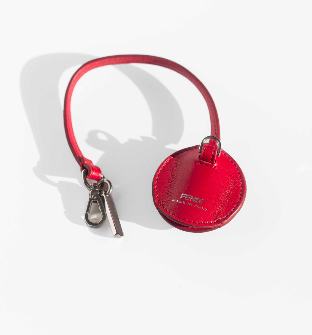 FENDI - LOGO USB KEYCHAIN RED LEATHER SILVER HARDWARE