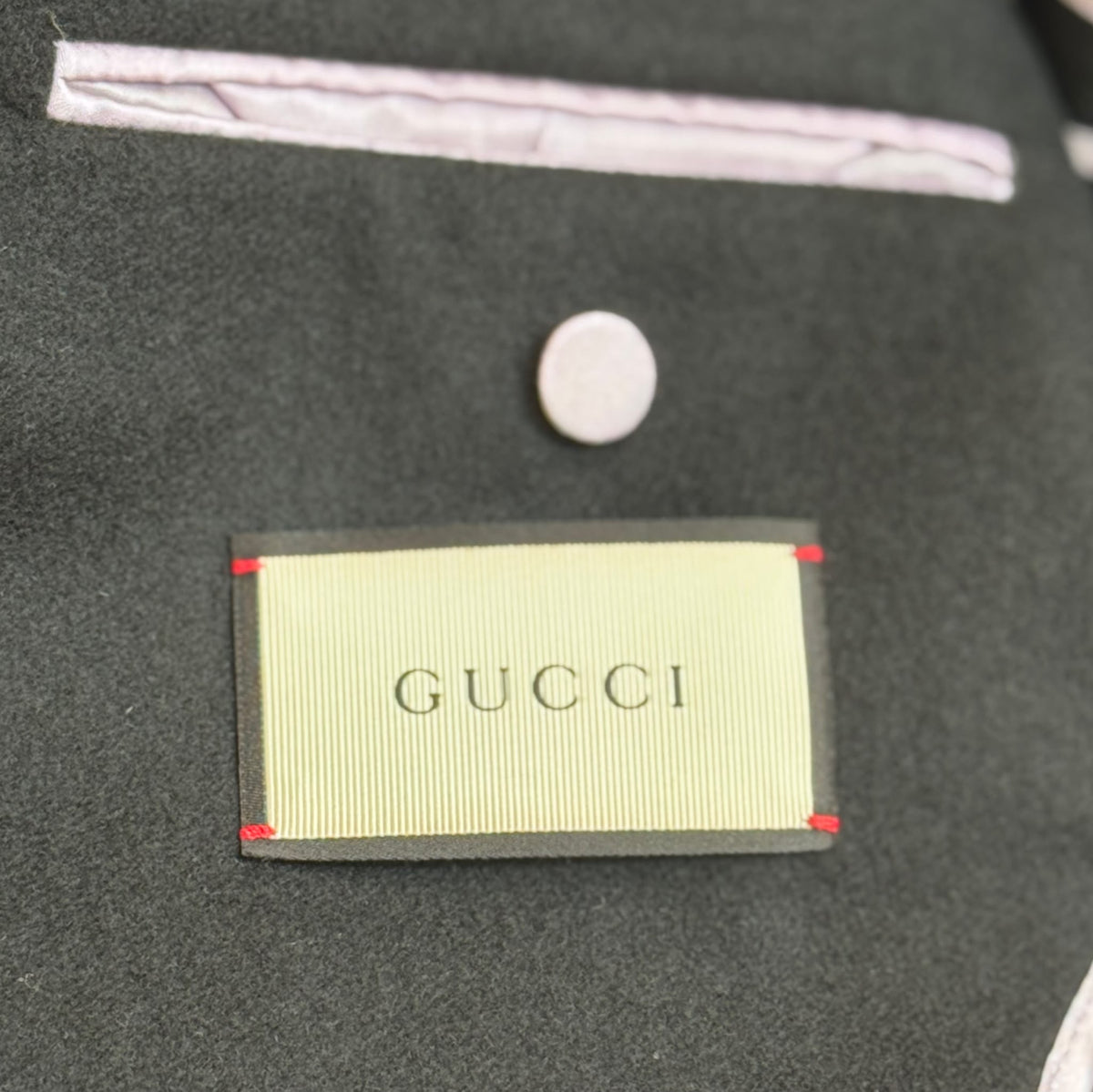 GUCCI - BLAZER NAVY BLUE WOOL & CASHMERE WITH YELLOW TRIM & EMBROIDERED BEE CREST SIZE 50 IT