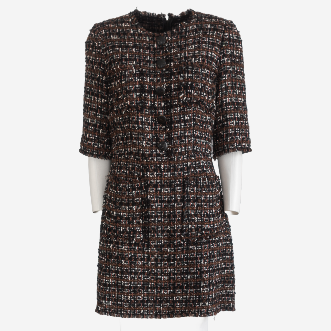 DOLCE & GABBANA - DRESS TWEED BUTTON EMBELLISHED SIZE 46 IT