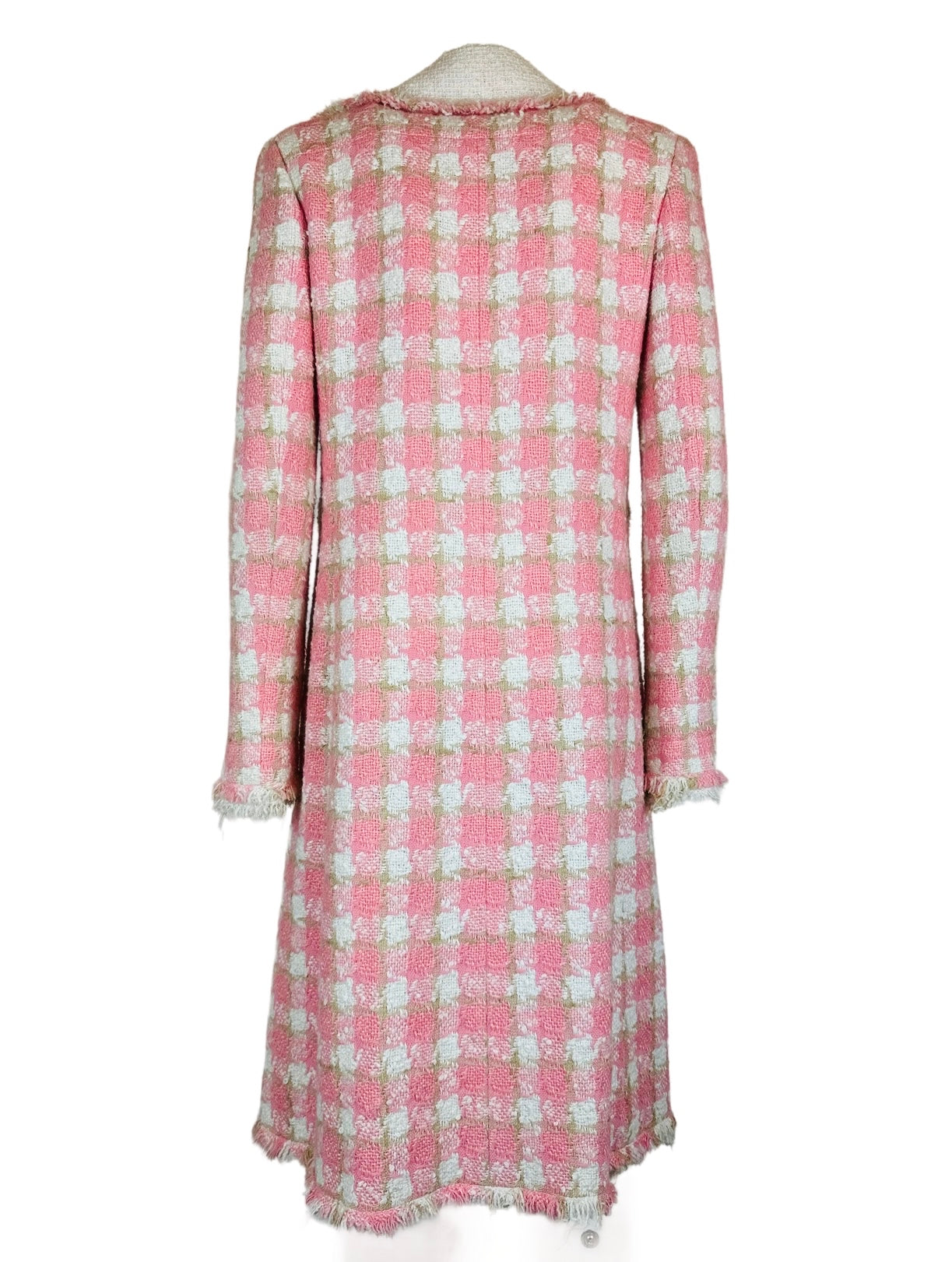 CHANEL - Long Coat tweed pink/white size 38 FR