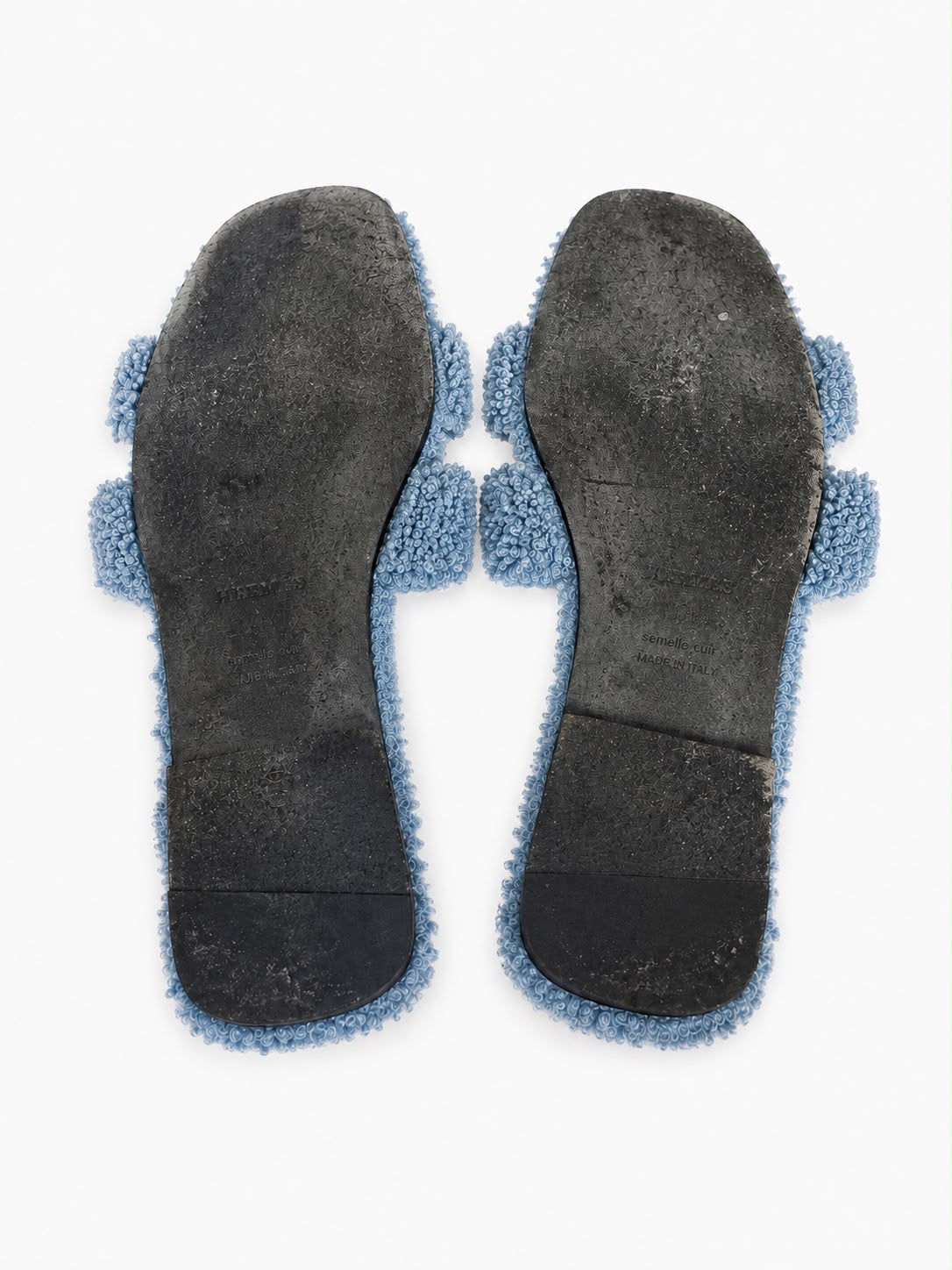 HERMÈS - SANDALS FLAT ORAN BLUE TEDDY SIZE 38,5 EU