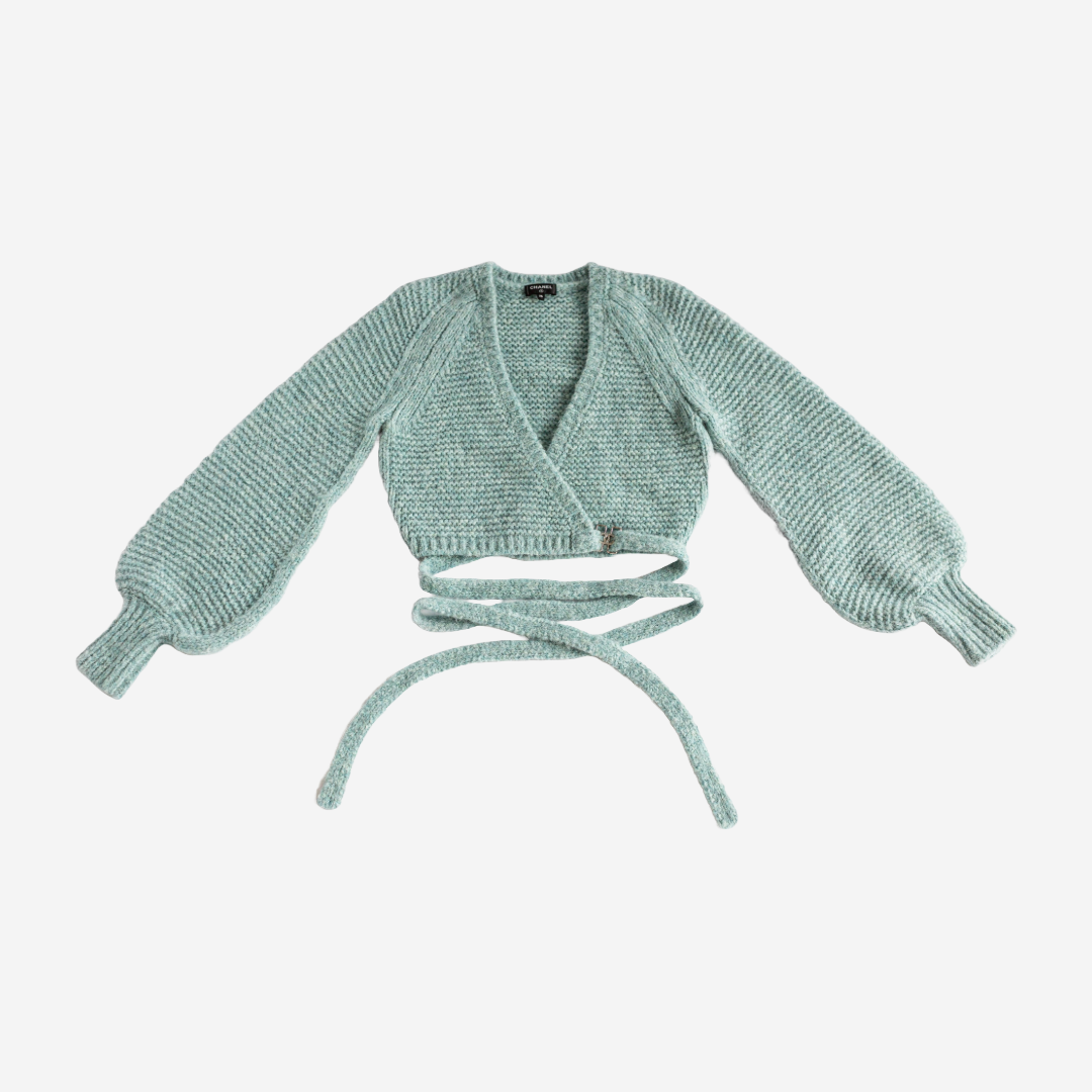 CHANEL - CARDIGAN LIGHT BLUE LOGO SIZE 34FR