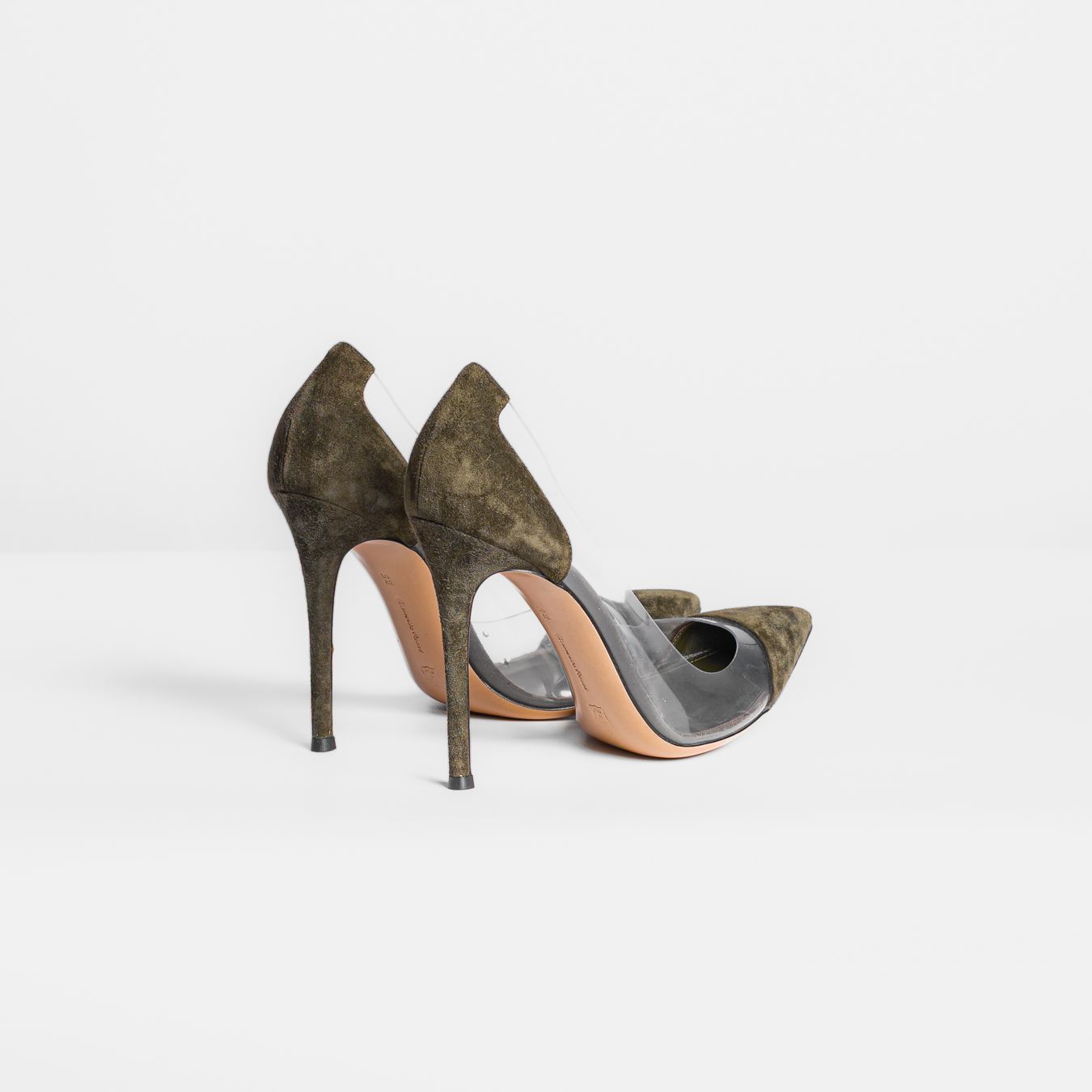 GIANVITO ROSSI - *BRAND NEW* PUMPS KHAKI SUEDE AND TRANSPARENT PVC PLEXI SIZE 39,5 EU