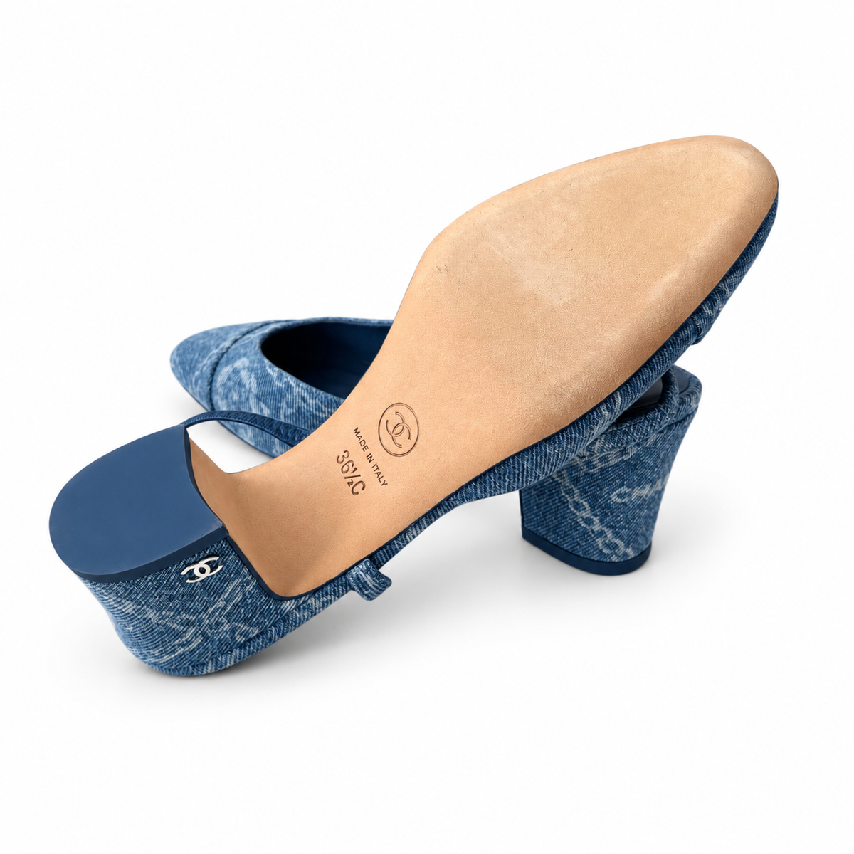 CHANEL - *NEW* SLINGBACK PUMPS BLUE DENIM LOGO CC LOGO SIZE 36,5 EU