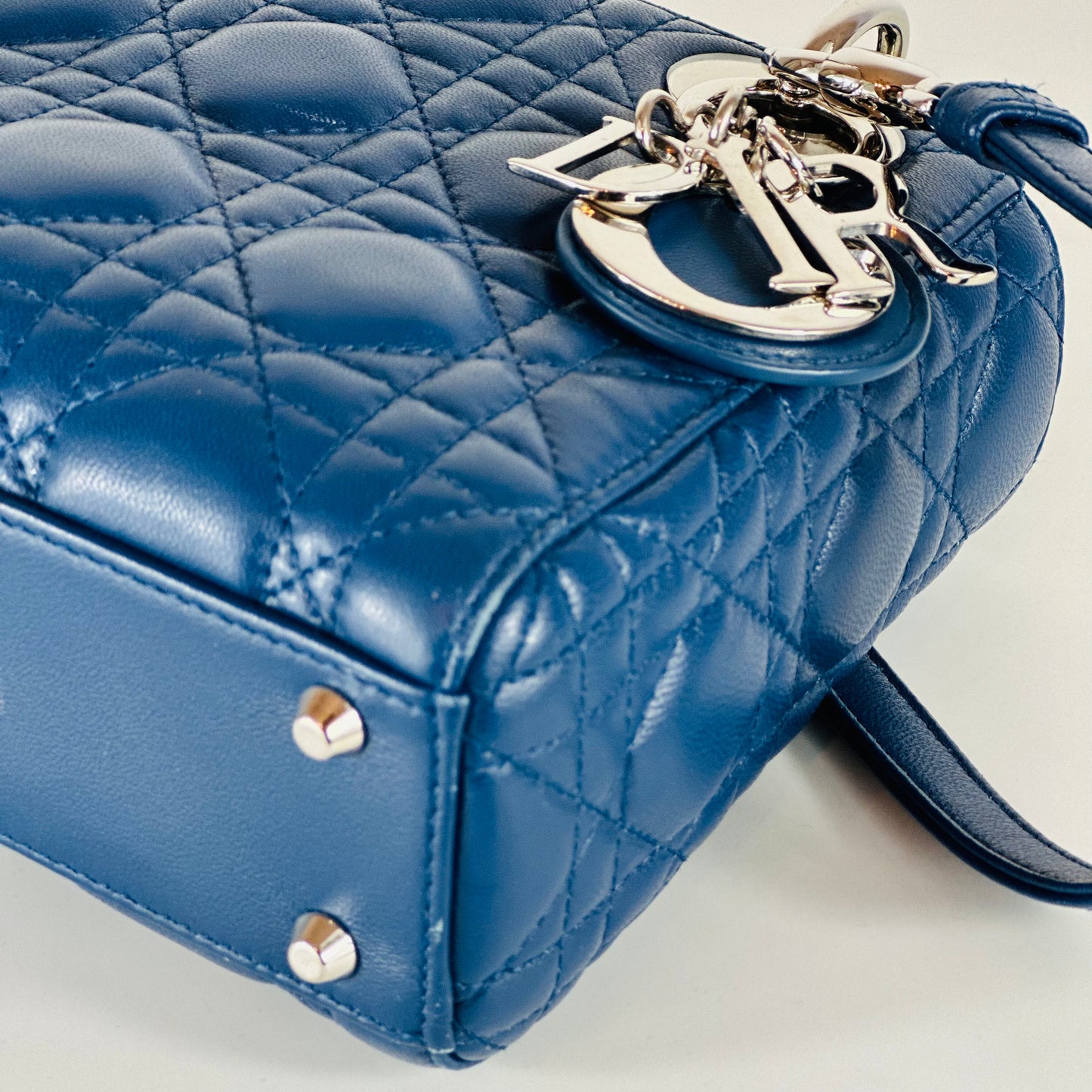 CHRISTIAN DIOR - Mini Bag Lady Dior Blue with Silver Hardware