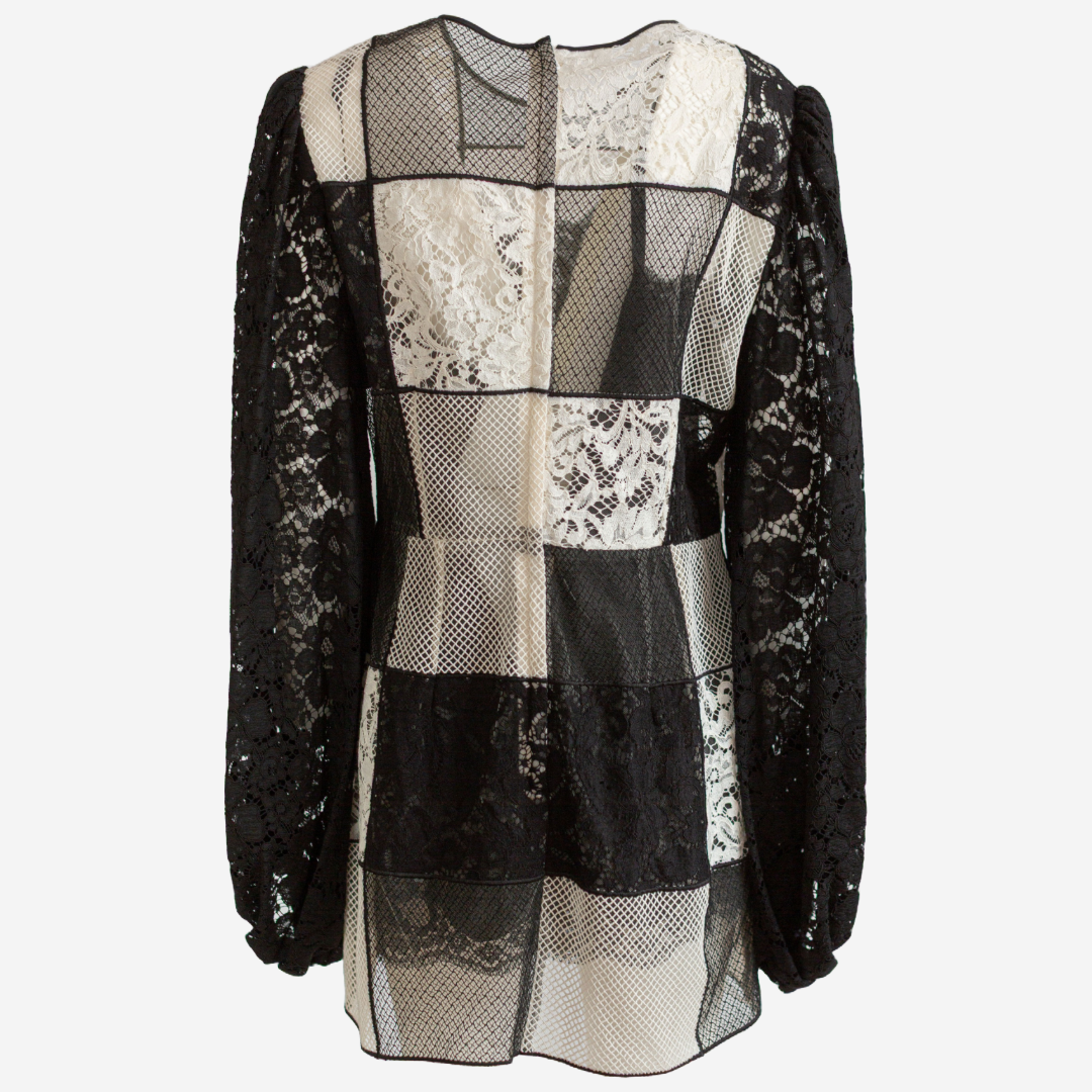 DOLCE & GABBANA - DRESS PATCHWORK LACE BLACK/WHITE SIZE 48 IT