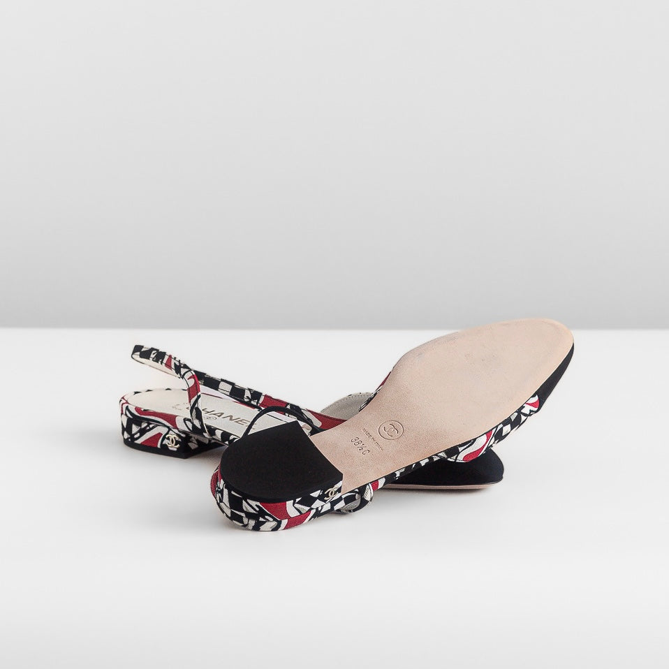 CHANEL - *BRAND NEW* SLINGBACK SHOES RED PRINT SIZE 38,5 FR