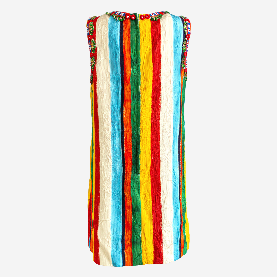 DOLCE & GABBANA - DRESS MULTICOLOR STRIPED JACQUARD WITH STUD EMBELLISHMENT SIZE 44 IT