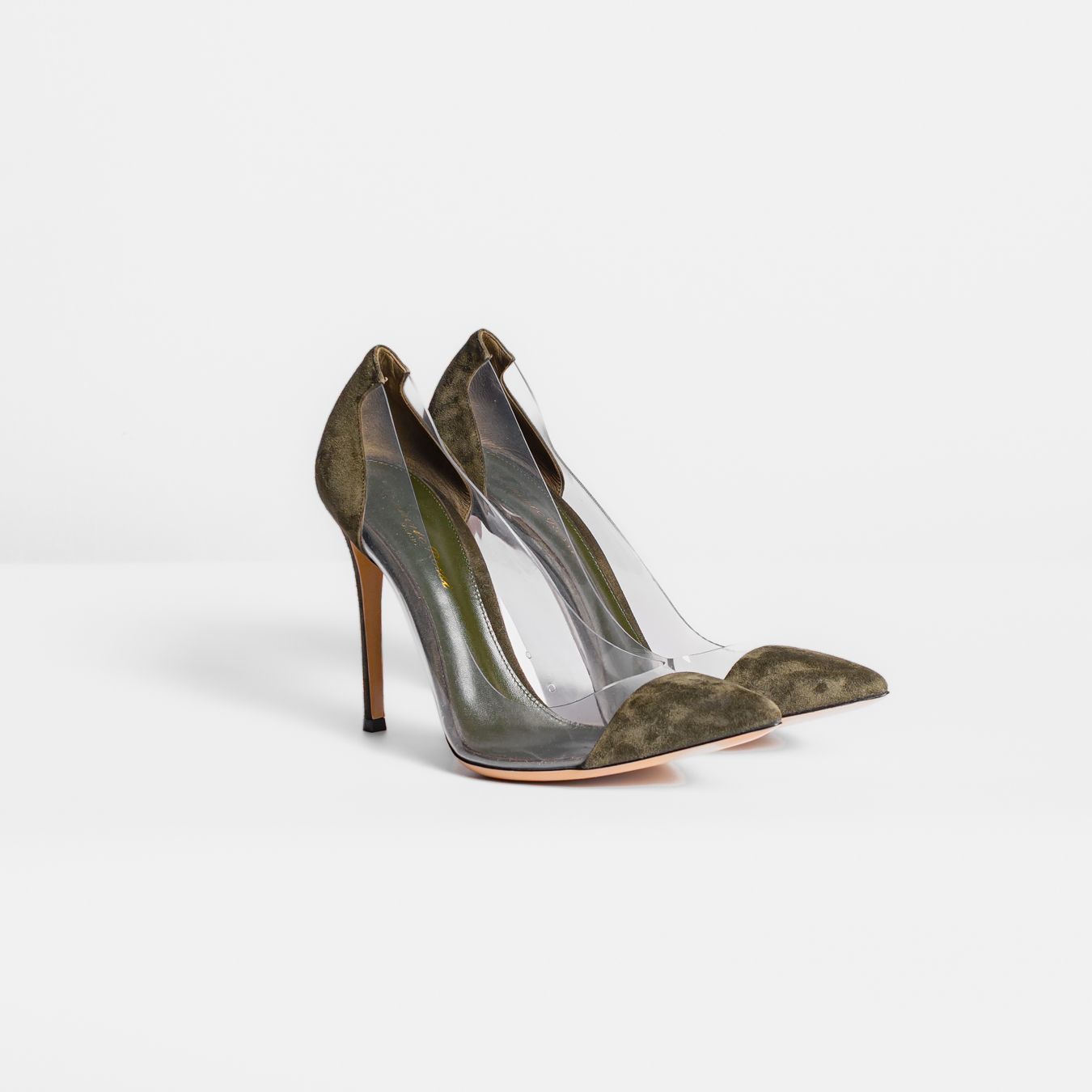 GIANVITO ROSSI - *BRAND NEW* PUMPS KHAKI SUEDE AND TRANSPARENT PVC PLEXI SIZE 39,5 EU