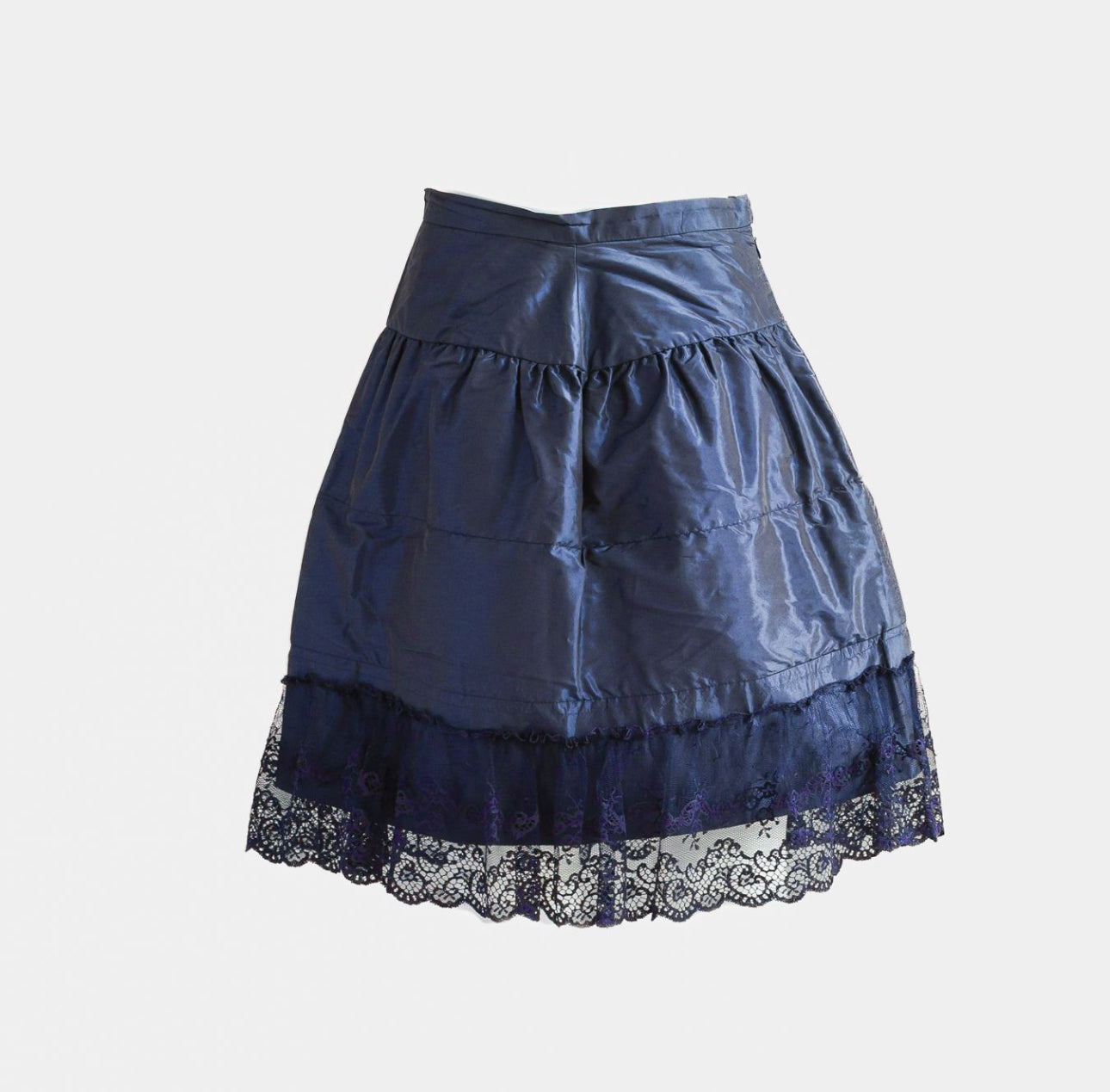 CHANEL - SKIRT NAVY BLUE WITH BLUE LACE TRIM SIZE 42