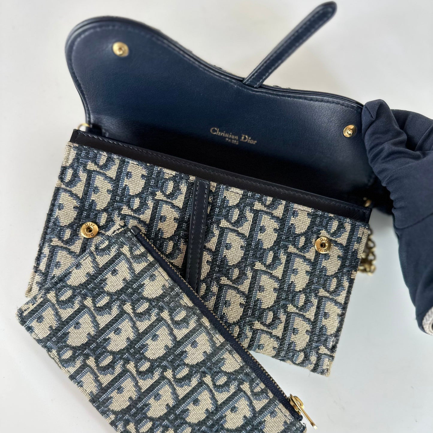 DIOR Saddle wallet with chain oblique blue