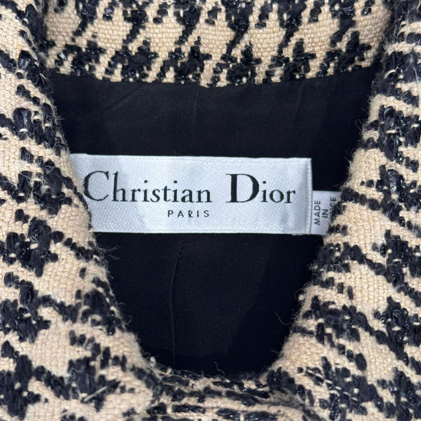 DIOR - SET JACKET AND SKIRT PIED-DE-POULE BROWN AND BLACK SIZE 34 FR