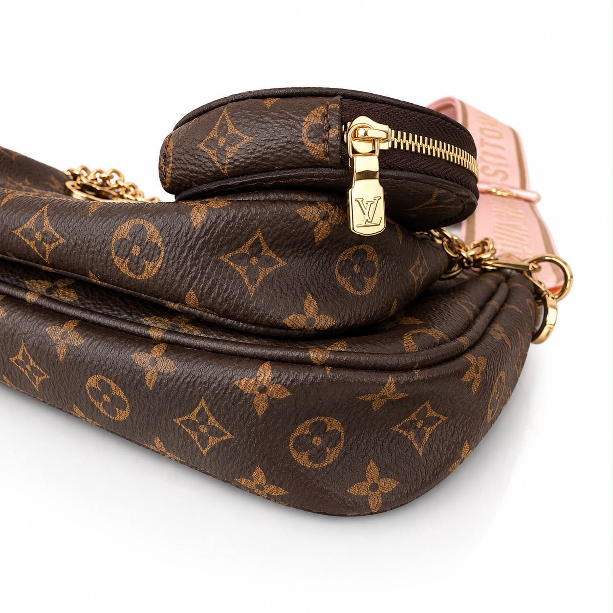 LOUIS VUITTON - BAG MULTI POCHETTE MONOGRAM WITH PINK STRAP & CHARM