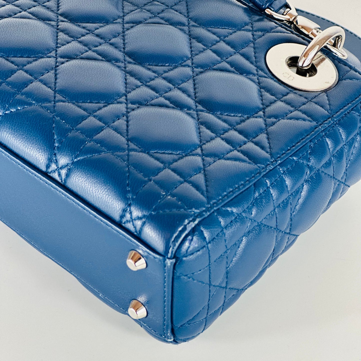 CHRISTIAN DIOR - Mini Bag Lady Dior Blue with Silver Hardware