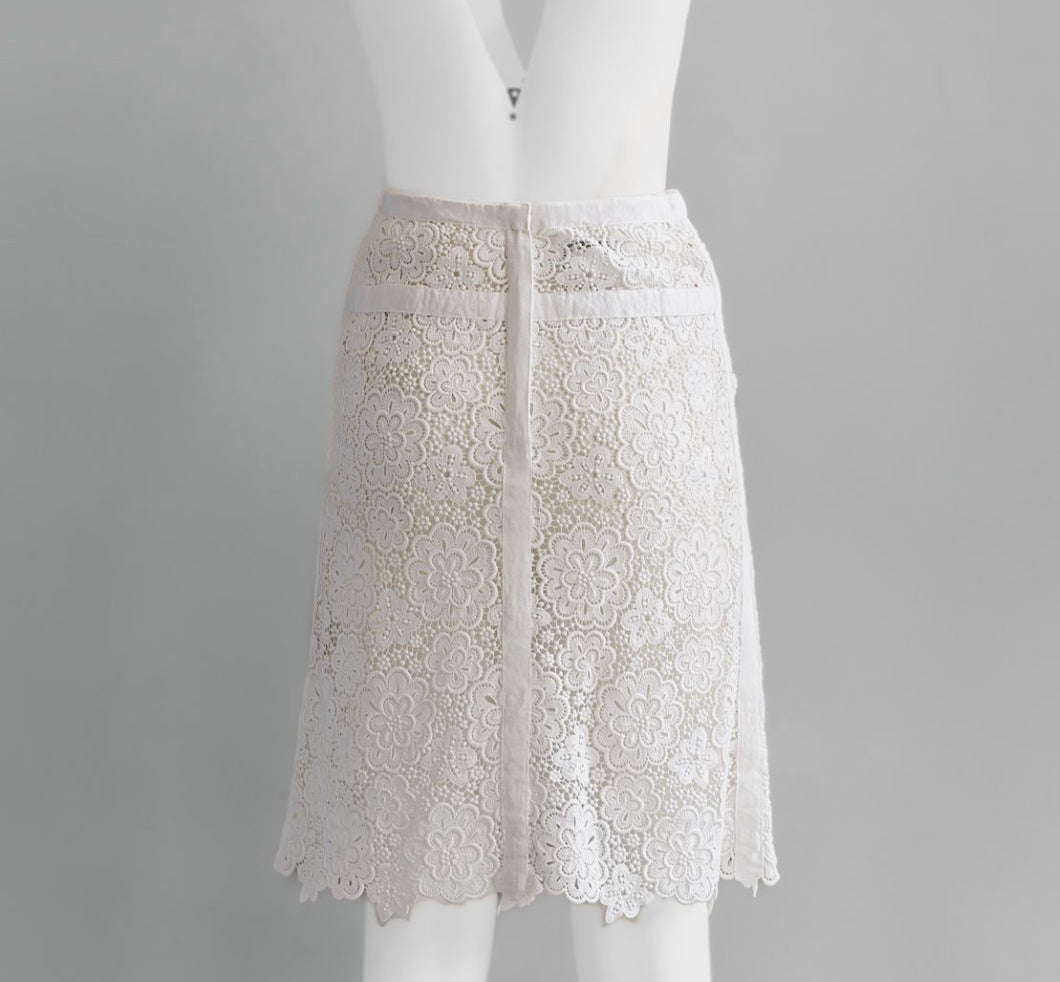 CHANEL - SKIRT MIDI FLORAL WHITE LACE SIZE 38 FR