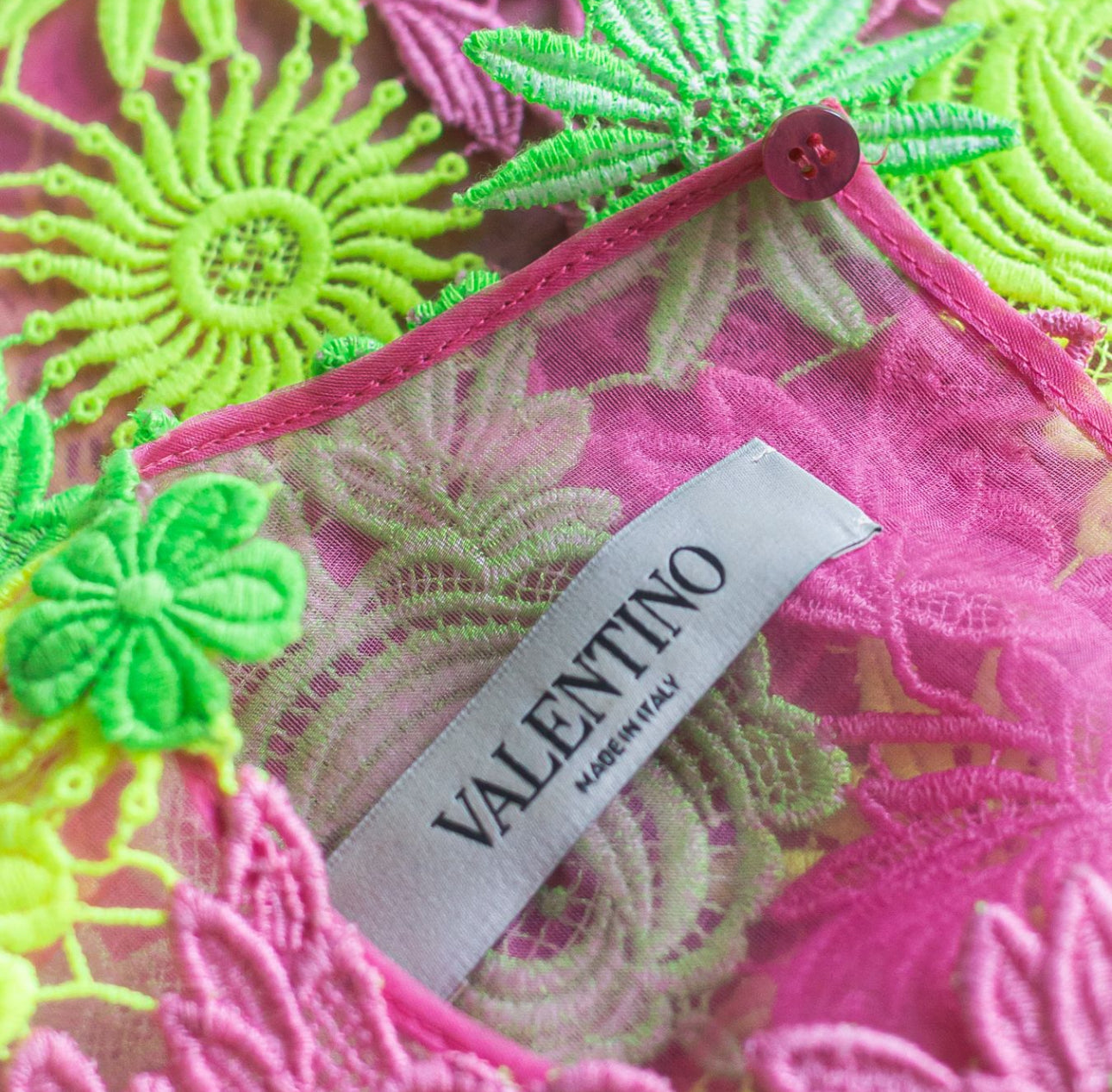 VALENTINO - TOP MULTICOLOR NEON FLORAL GUIPURE LACE SIZE 38 IT
