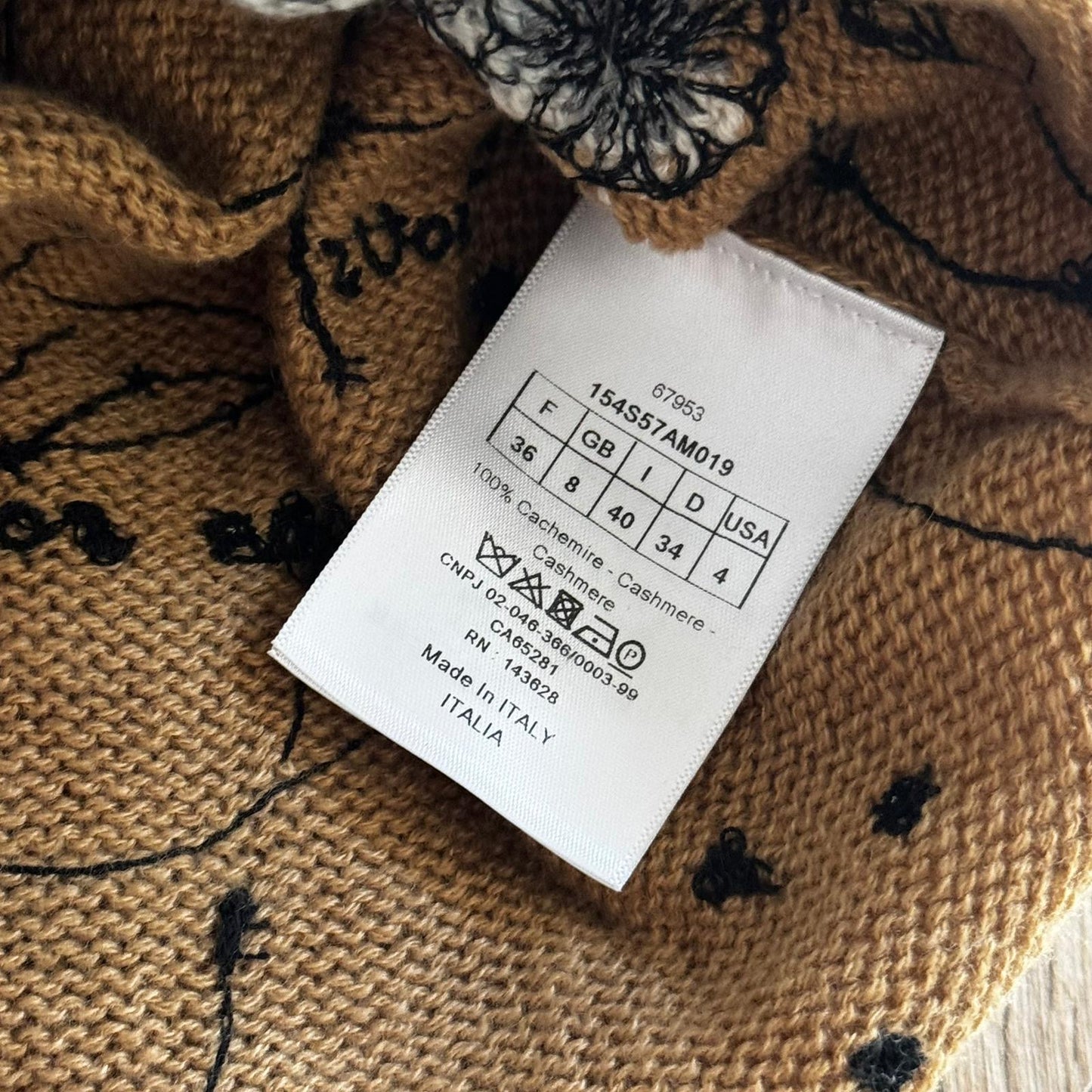 DIOR - SWEATER BROWN CASHMERE EMBROIDERED CONSTELLATIONS SIZE 36 FR