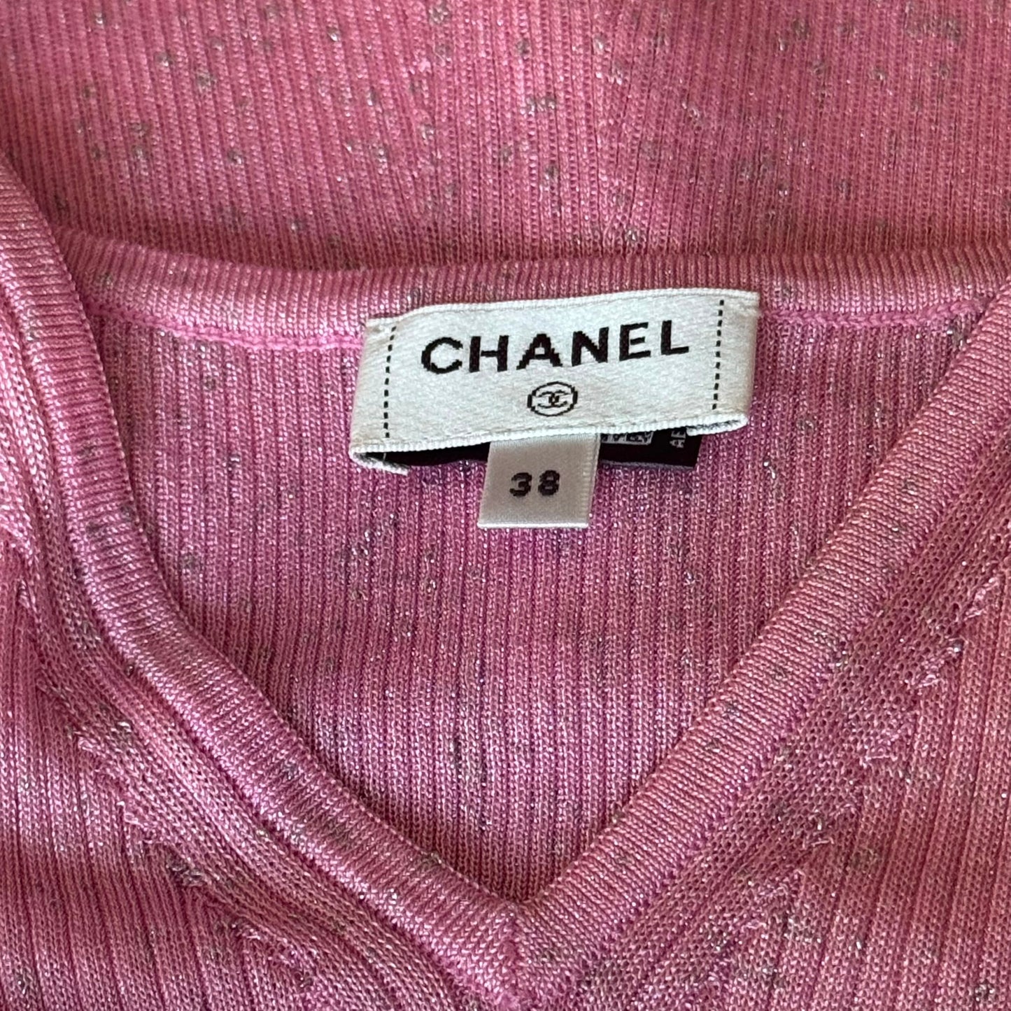 CHANEL - JUMPSUIT PINK RIBBED KNIT WITH CC LOGO DETAILS 38 FR