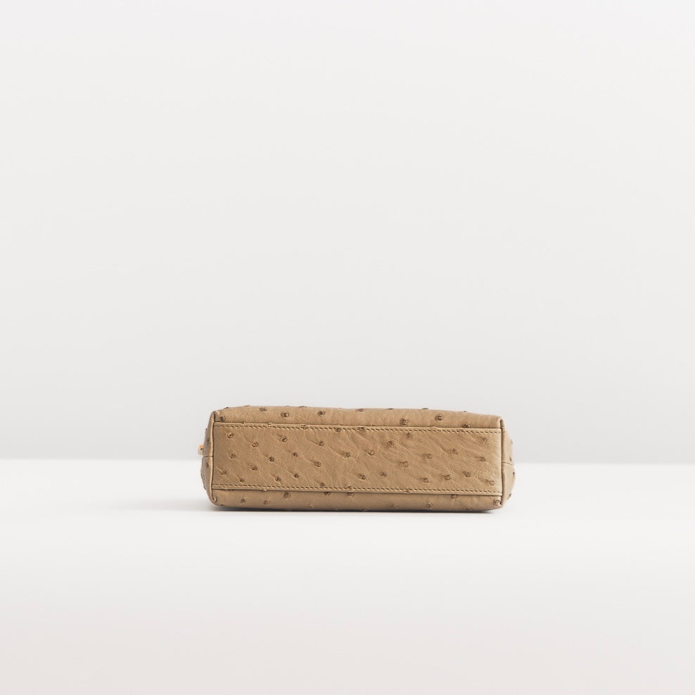 LORO PIANA - EXTRA POCKET POUCH OSTRICH BEIGE LEATHER