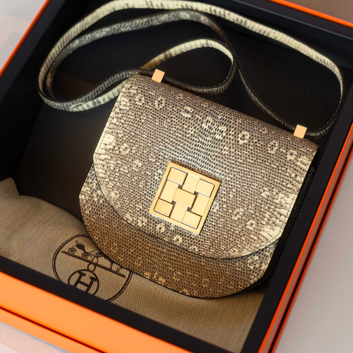 HERMÈS - BAG MOSAÏQUE 18 LIZARD SILVER HARDWARE