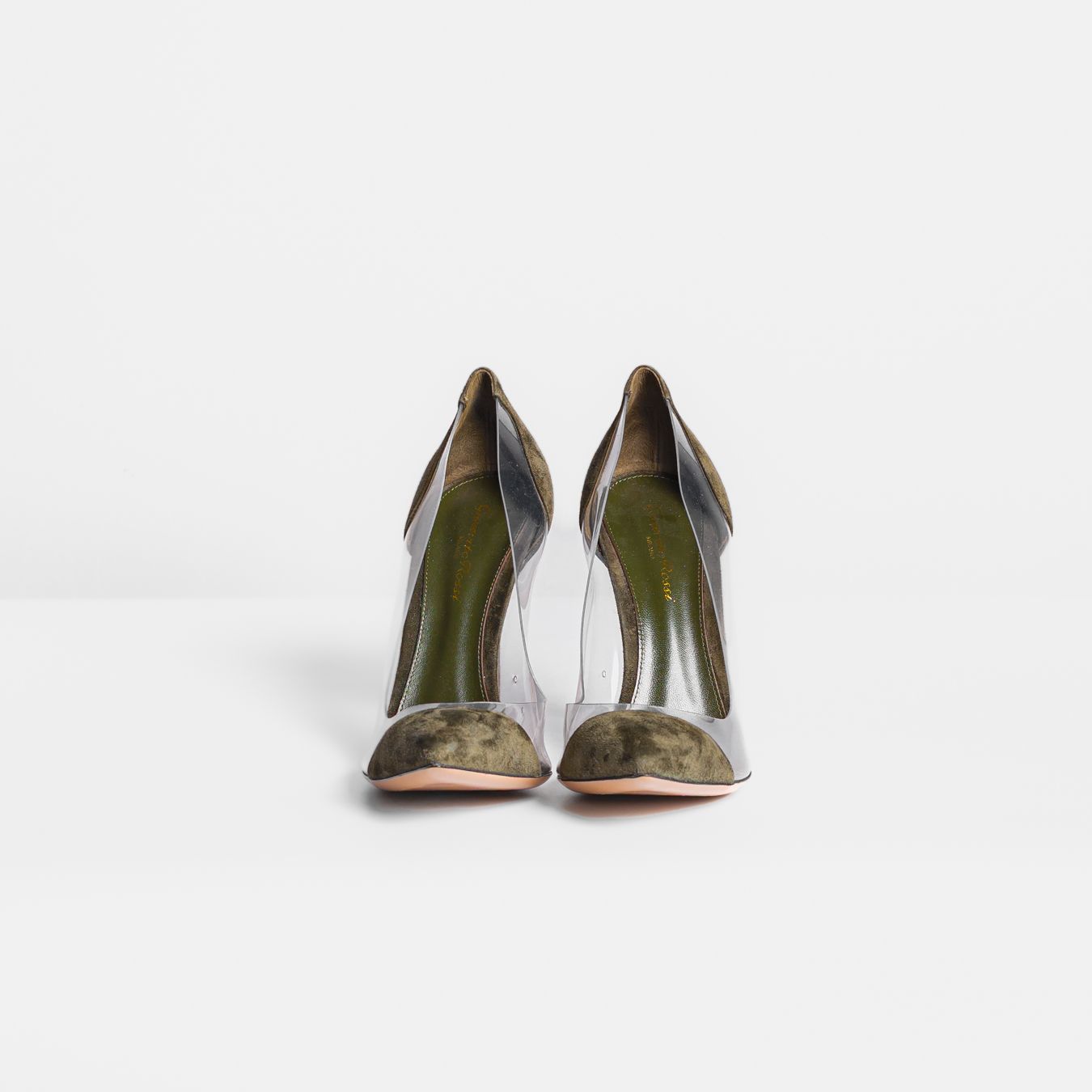 GIANVITO ROSSI - *BRAND NEW* PUMPS KHAKI SUEDE AND TRANSPARENT PVC PLEXI SIZE 39,5 EU