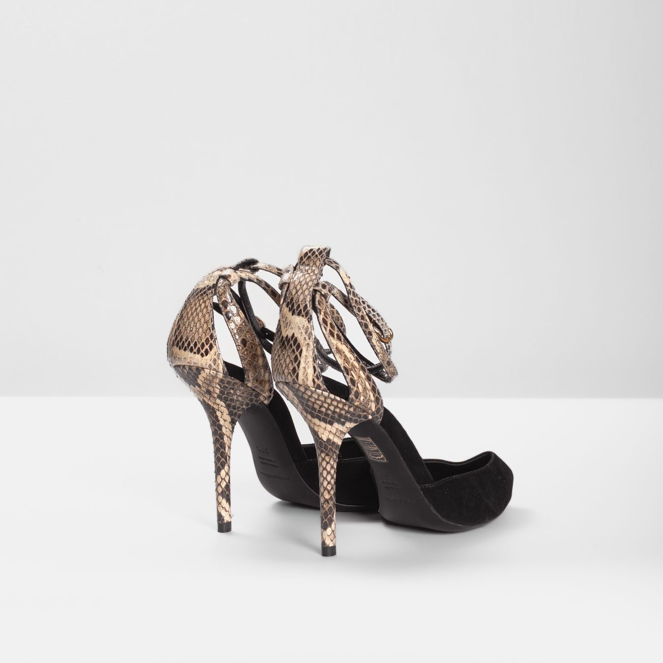 DOLCE & GABBANA - *BRAND NEW* SANDALS HIGH OPEN TOE BLACK SUEDE AND BROWN SNAKESKIN SIZE 37,5 EU