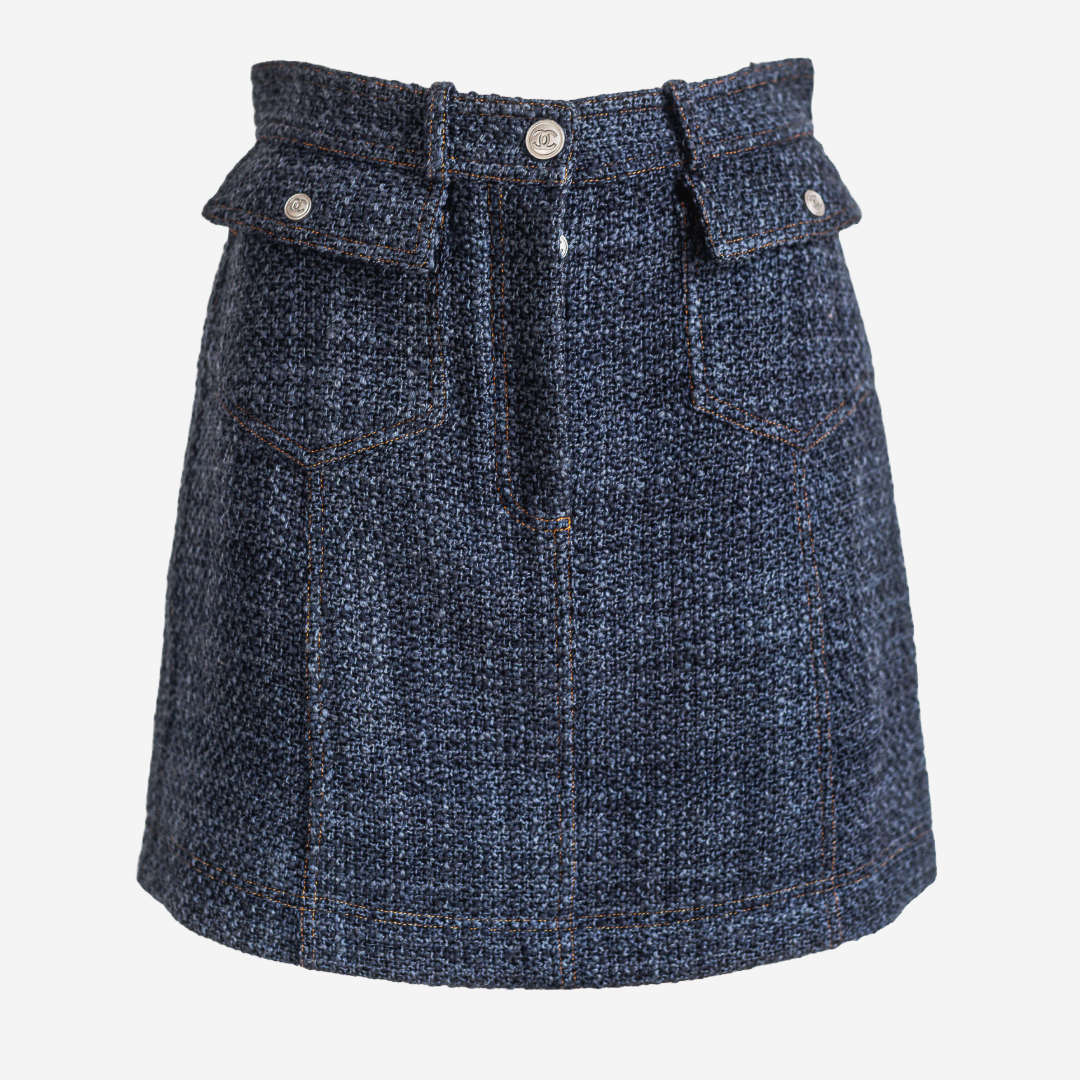 CHANEL - SET DOUBLE-BREASTED BLAZER AND SKIRT NAVY BLUE