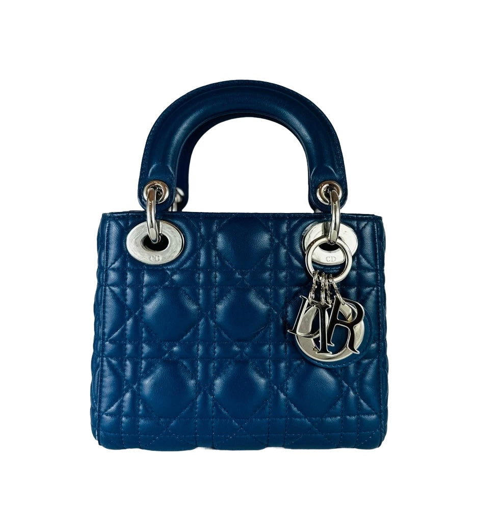CHRISTIAN DIOR - Mini Bag Lady Dior Blue with Silver Hardware