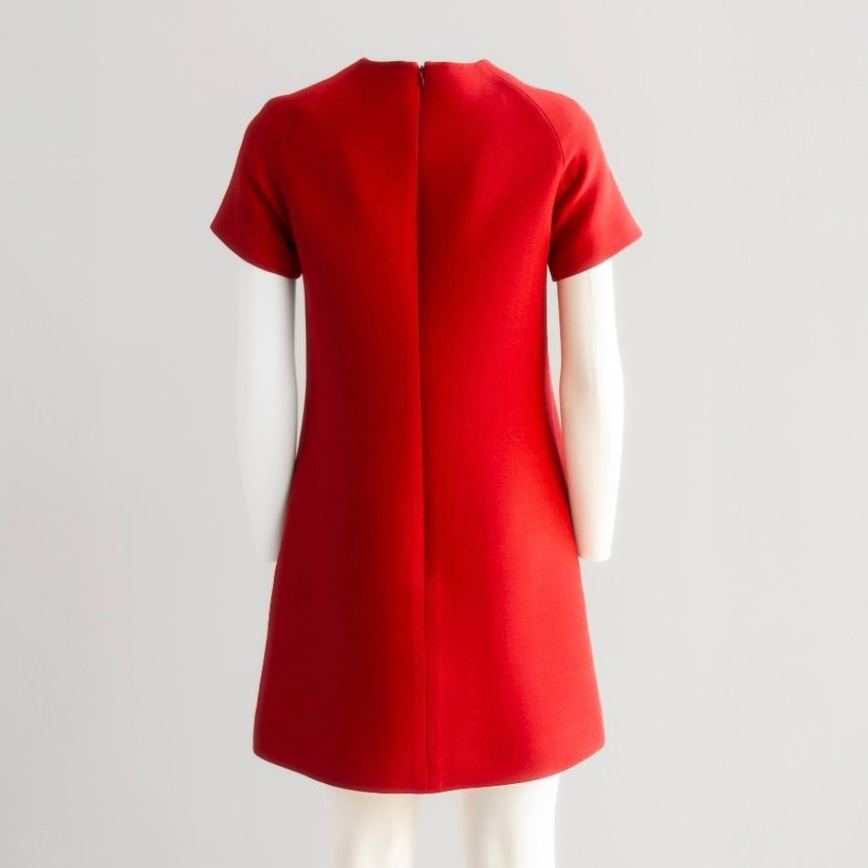 DIOR - DRESS MINI RED 30 MONTAIGNE WOOL AND SILK SIZE 36 FR