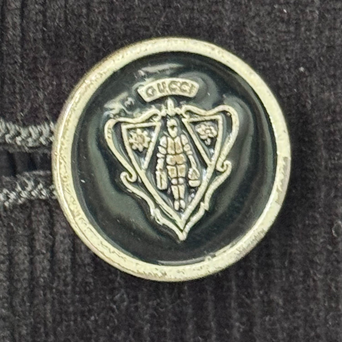 GUCCI – BLAZER BLACK CORDUROY TAILORED WITH CREST BUTTONS & PATTERNED LINING SIZE 48 IT