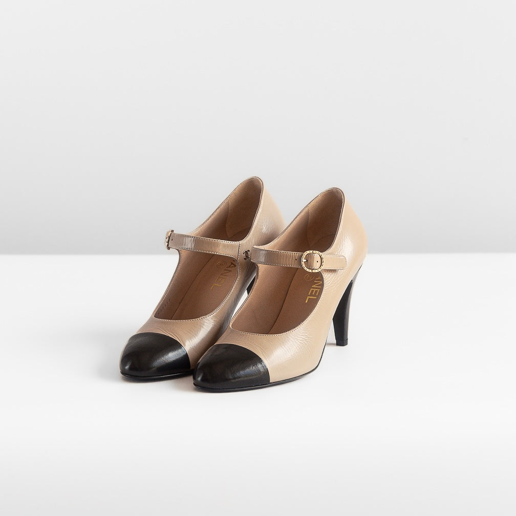 CHANEL - *BRAND NEW* PUMPS MARY JANE BICOLOR BEIGE BLACK SIZE 39 EU