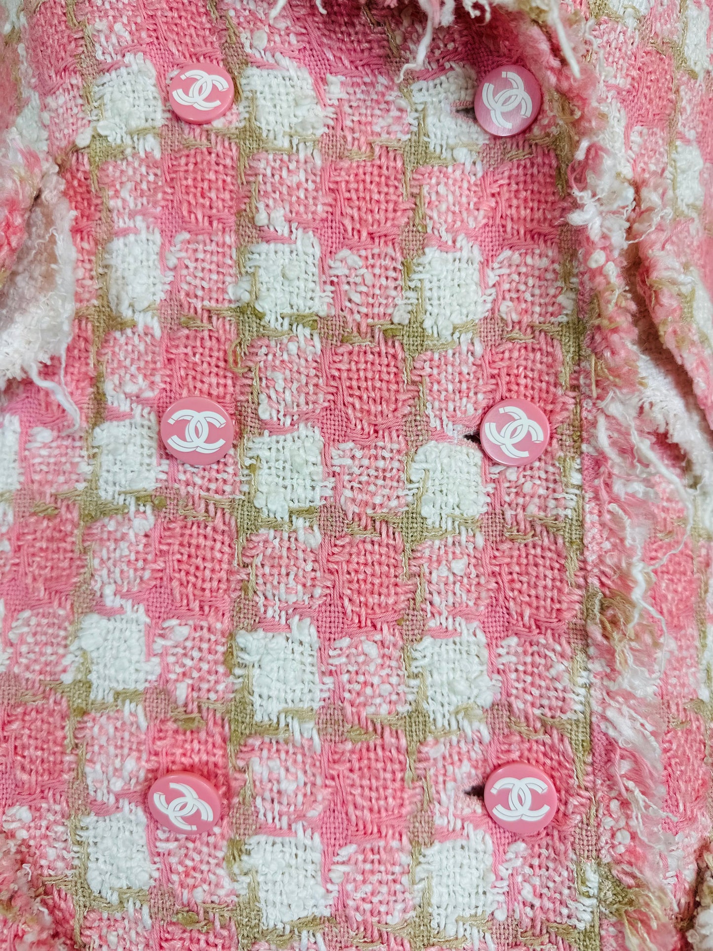 CHANEL - Long Coat tweed pink/white size 38 FR
