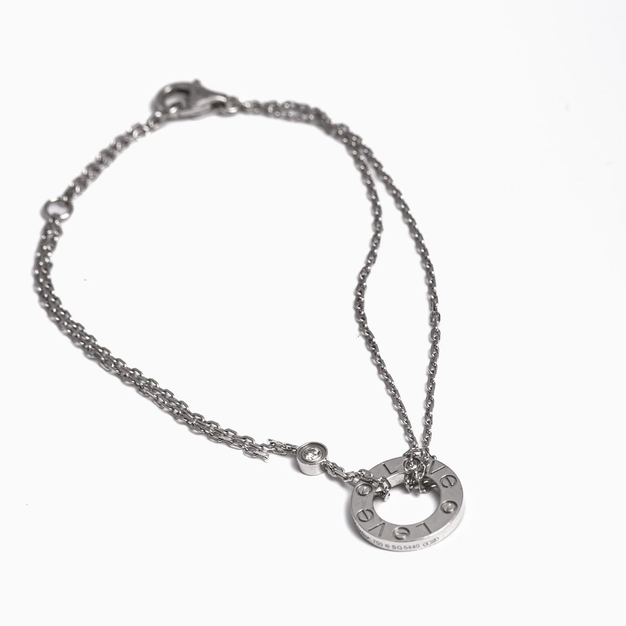 CARTIER - LOVE CHAIN BRACELET 18K WHITE GOLD 2 BRILLIANT-CUT DIAMONDS