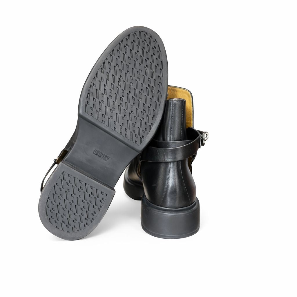 HERMÈS - ANKLE BOOTS BLACK LEATHER SIZE 40 EU