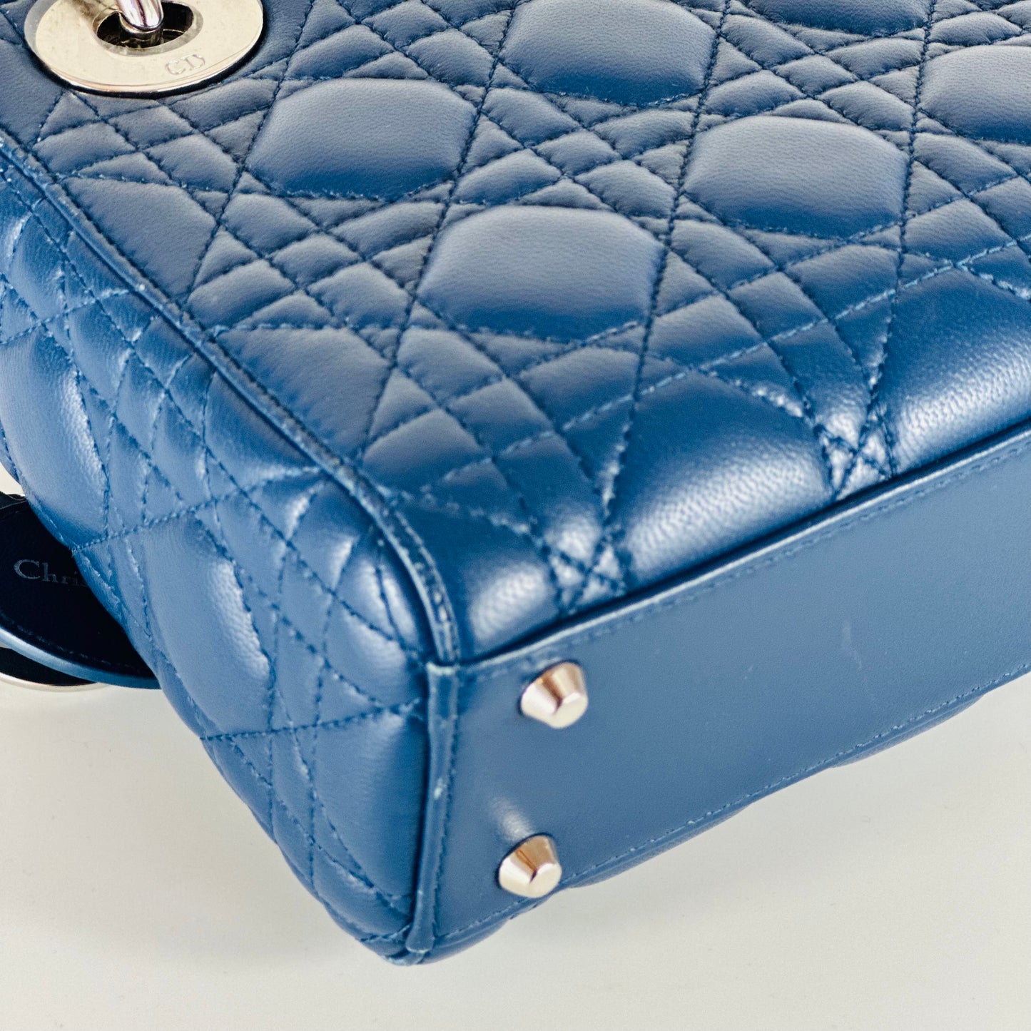CHRISTIAN DIOR - Mini Bag Lady Dior Blue with Silver Hardware