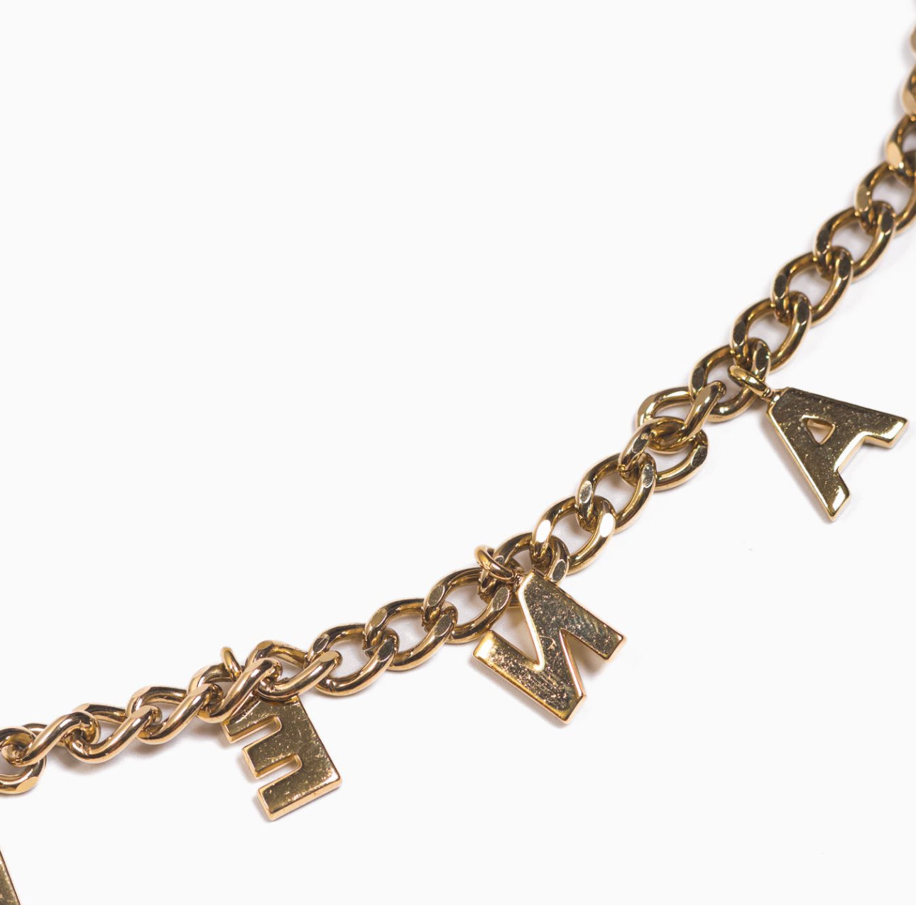 CHANEL - BELT GOLD-TONE CHAIN WITH CHANEL LETTERING CHARM