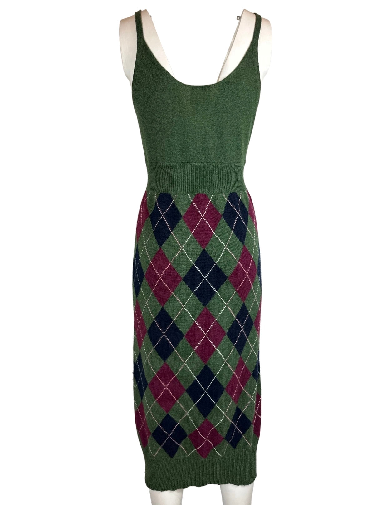 CHANEL - Long dress check green 100% cashmere 36 FR