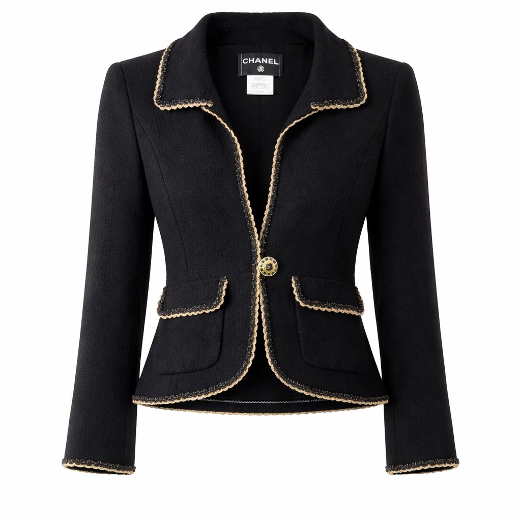 CHANEL ブラックジャケット 34サイズ CHANEL - JACKET TWEED BLACK WITH GOLD TRIM SIZE 34 FR – DressMore