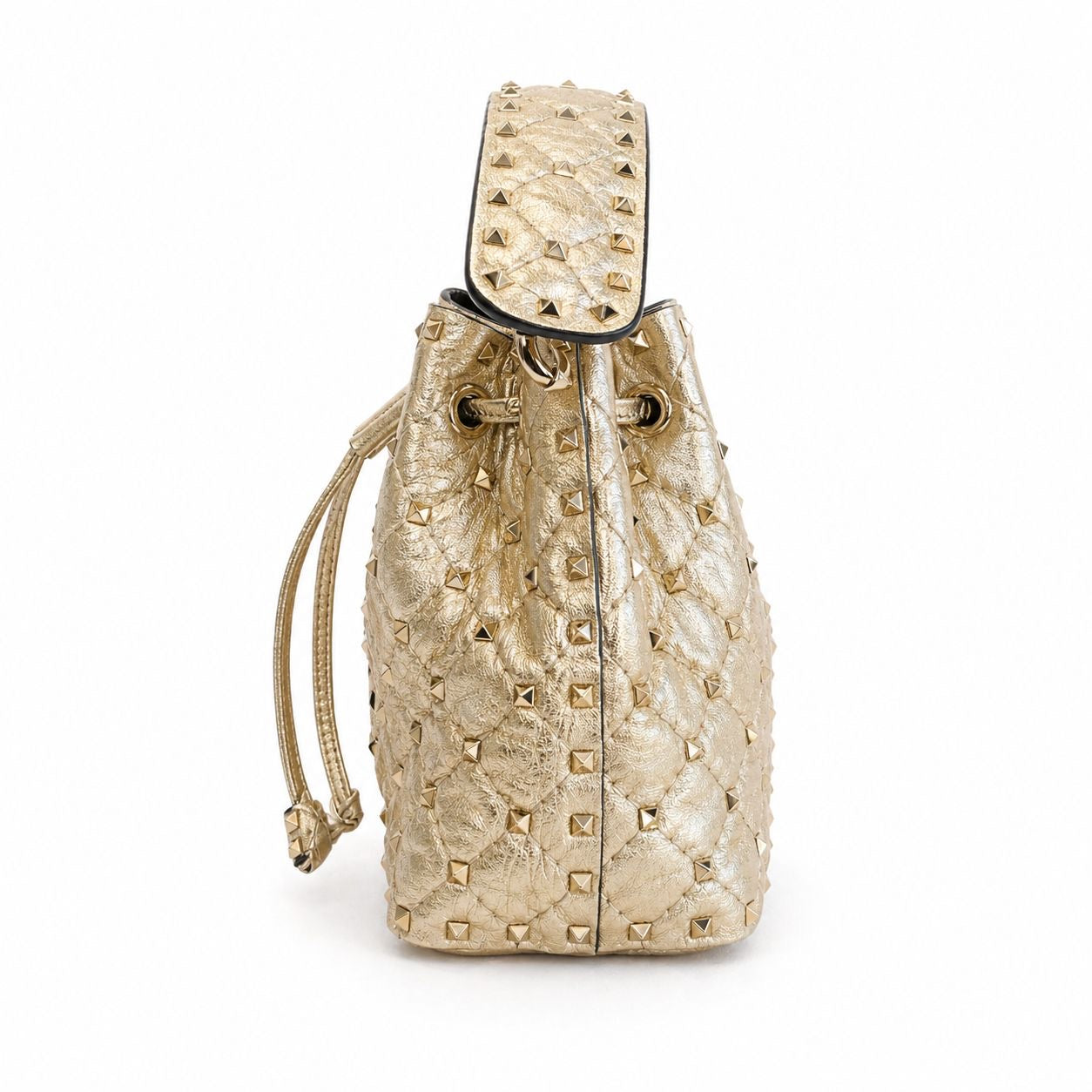 VALENTINO - *NEVER USED* BAG BUCKET ROCKSTUD GOLD LEATHER DOUBLE STRAP