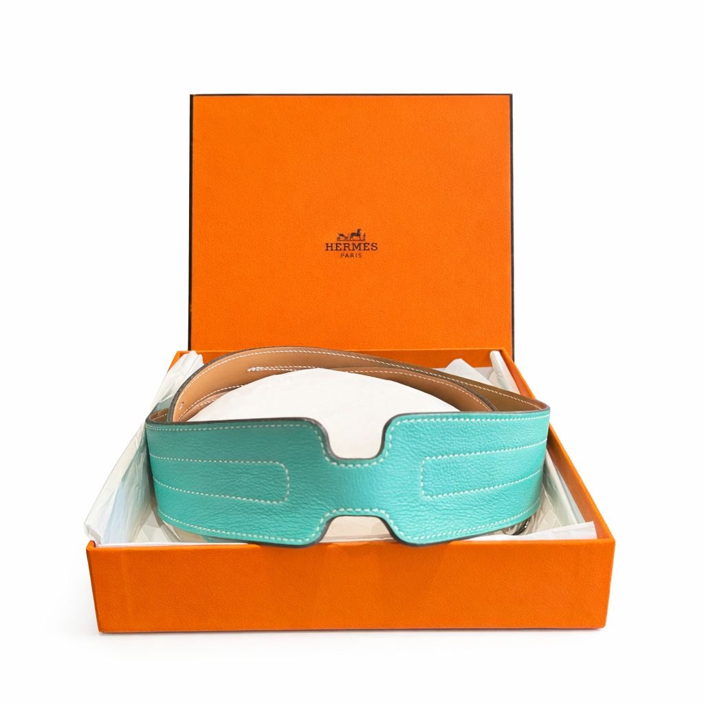 HERMÈS - H BELT TURQUOISE LEATHER 90 CM