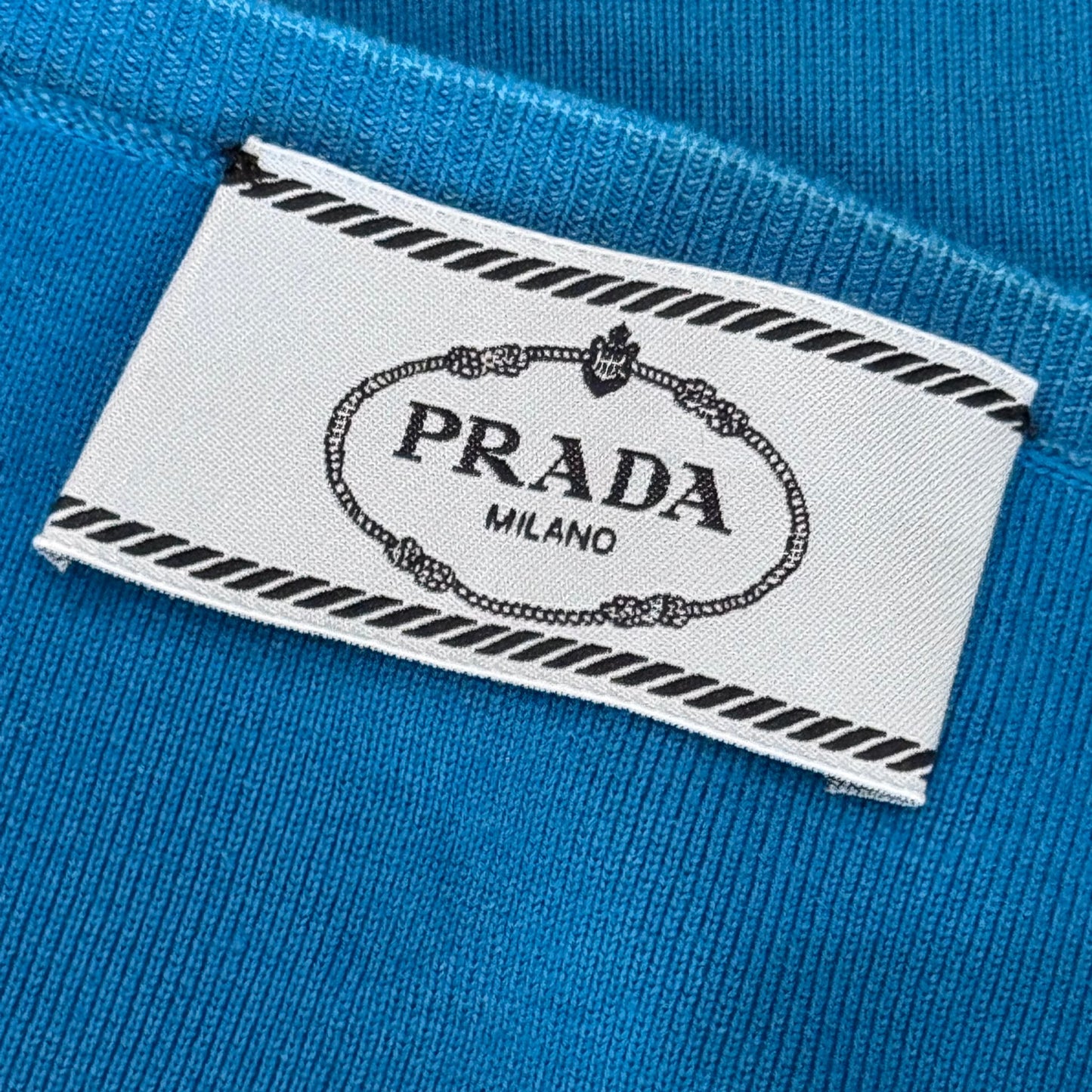 PRADA - TOP BLUE STRETCHING WITH YELLOW BEADED FLORAL EMBROIDERY SIZE 38 IT