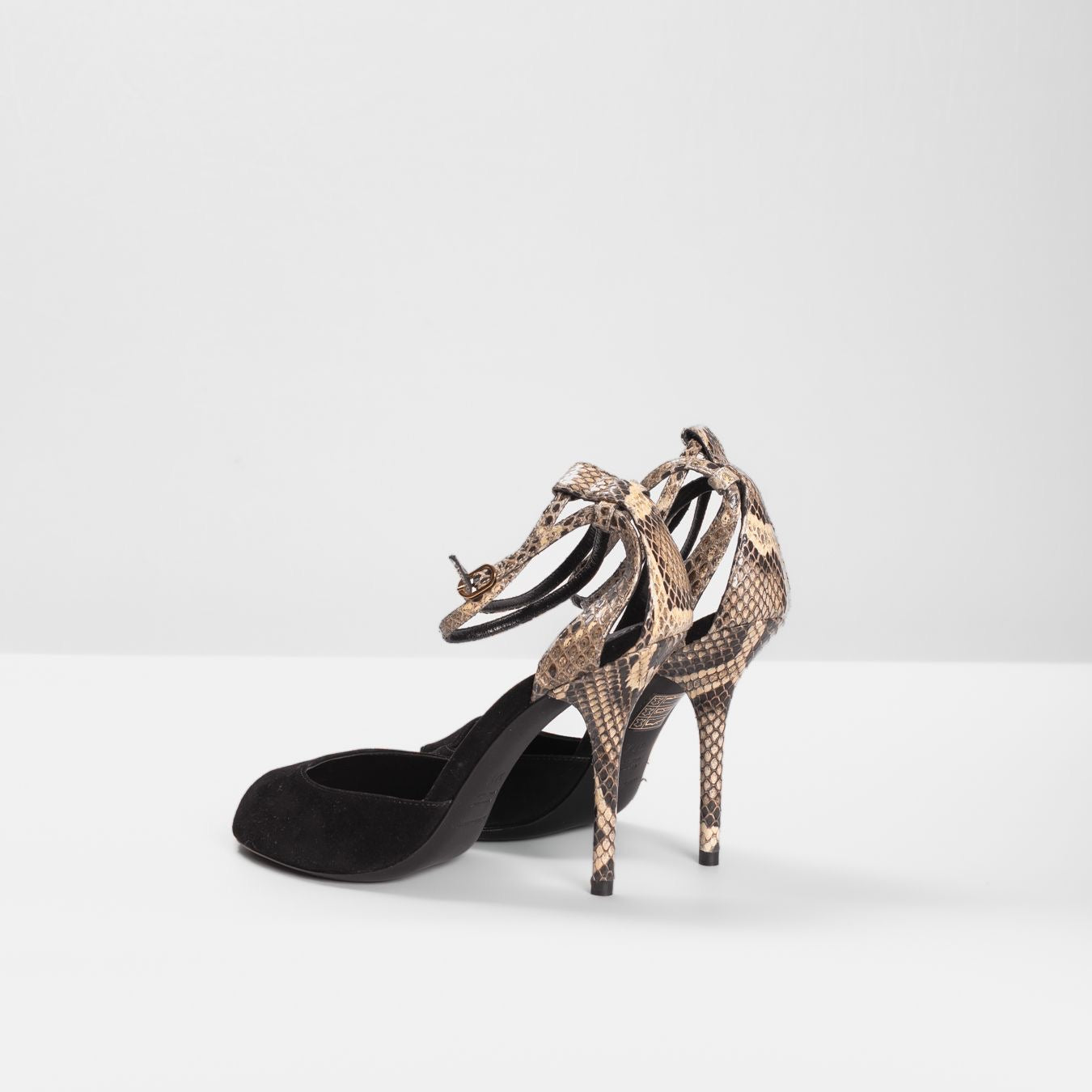 DOLCE & GABBANA - *BRAND NEW* SANDALS HIGH OPEN TOE BLACK SUEDE AND BROWN SNAKESKIN SIZE 37,5 EU