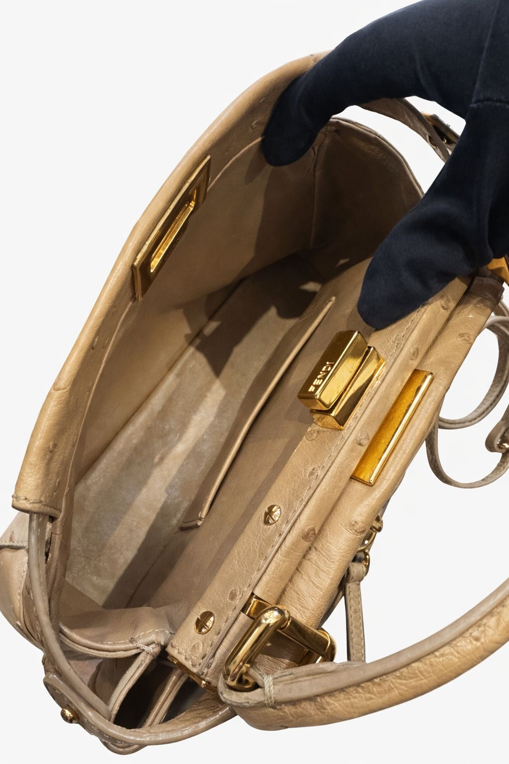 FENDI - PEEKABOO BAG BEIGE OSTRICH LEATHER WITH STRAP