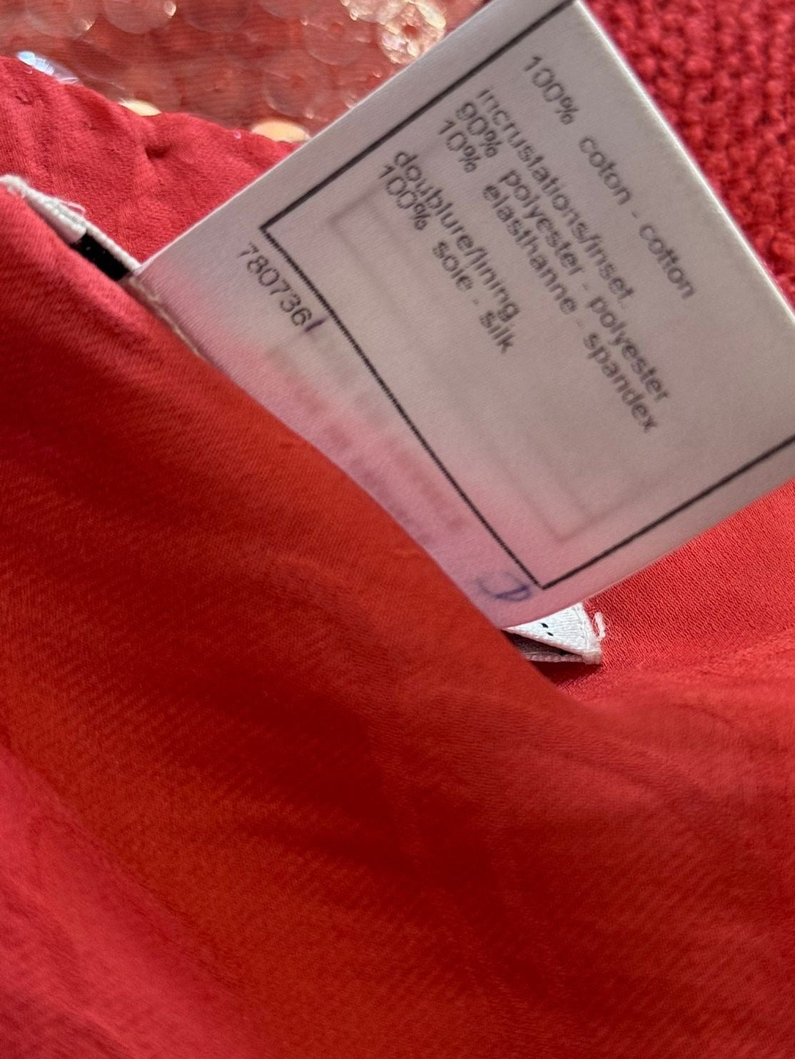 CHANEL - DRESS TWEED CORAL WITH SEQUINS AND FRINGE DETAILS SIZE 36 FR